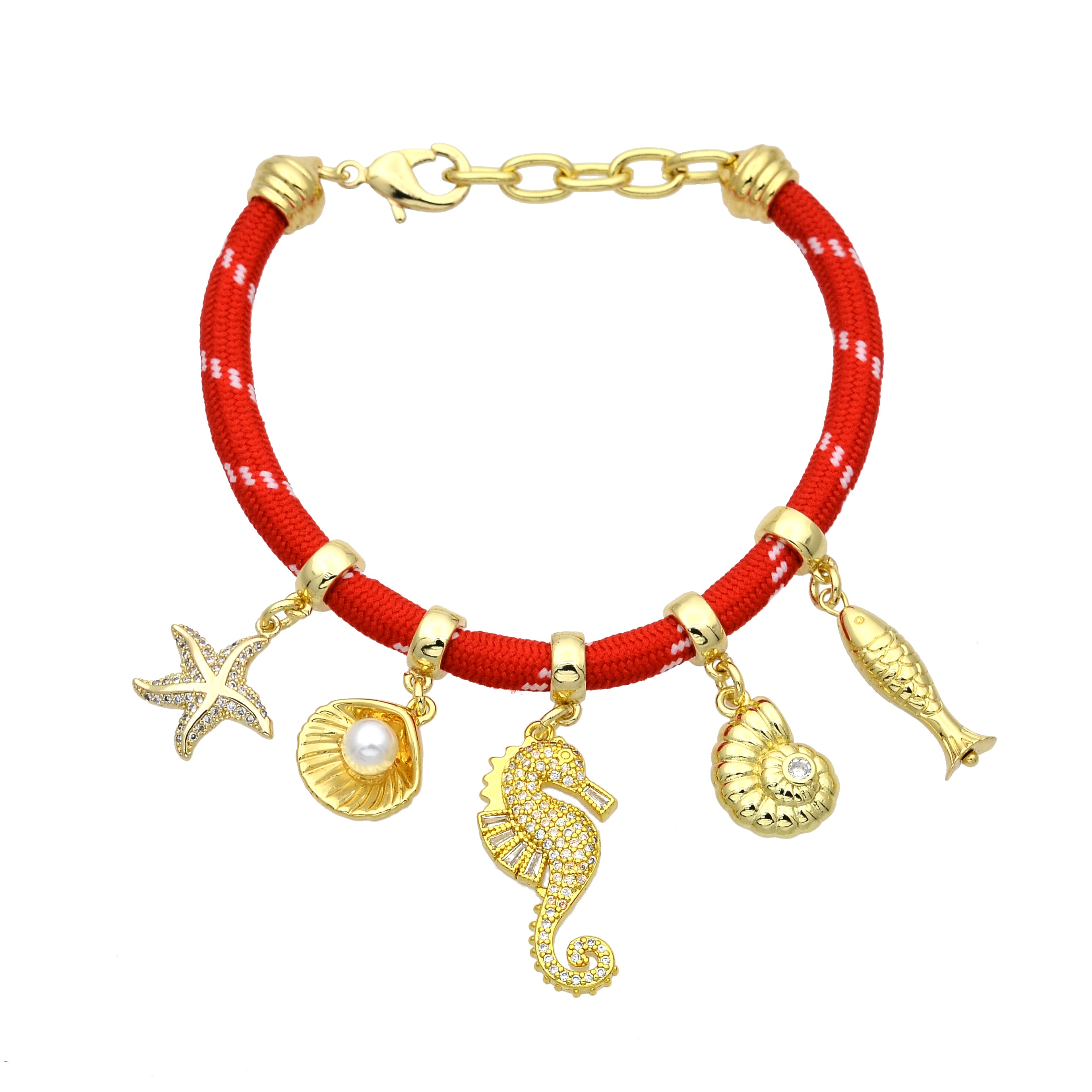 Red Cord Bracelet with Fish Beach Ocean Charm Inspired CDESIGN-00369