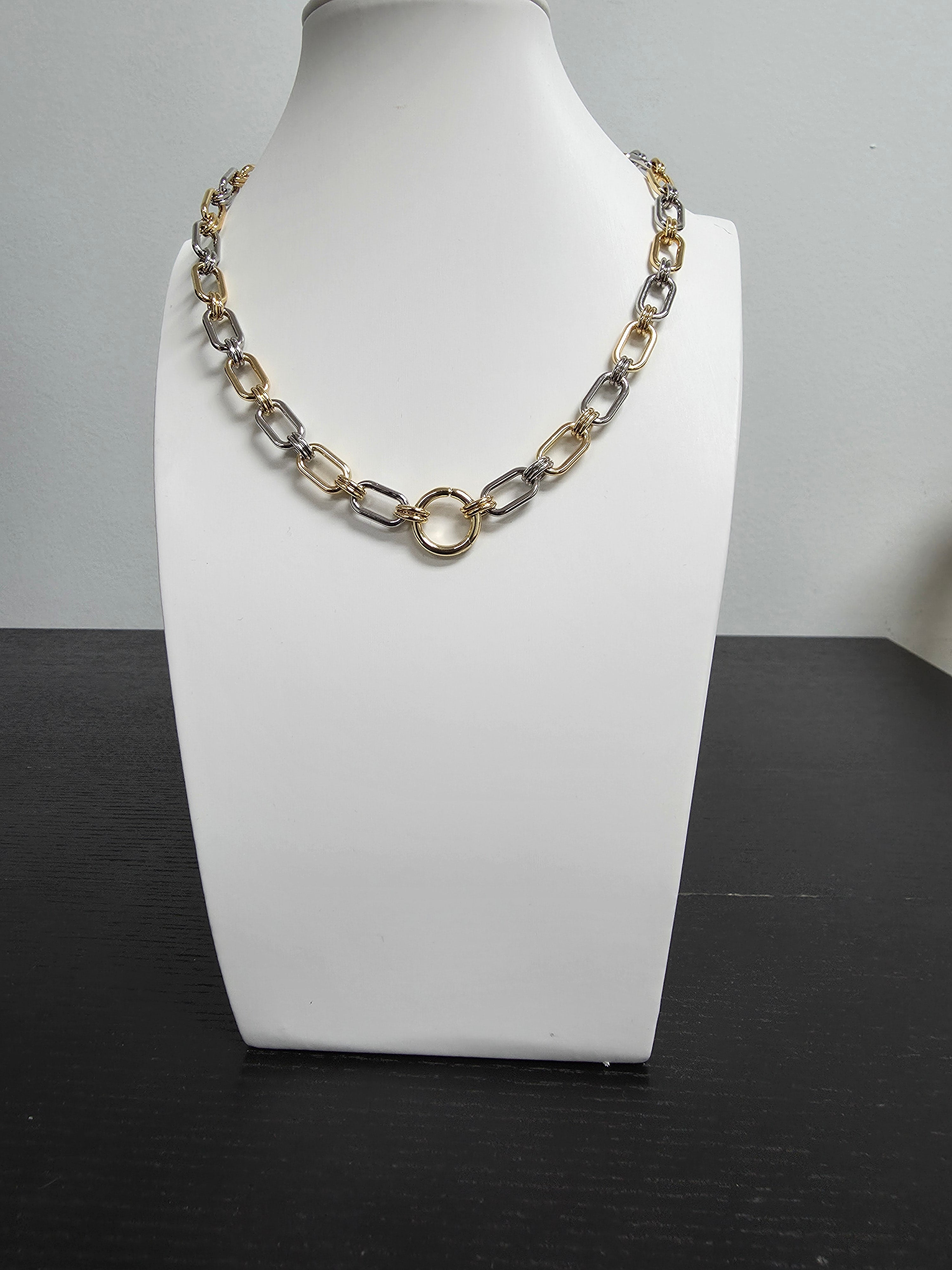 Mix Metal Gold Chain Paper Clip Necklace 18 inch CDESIGN-00379