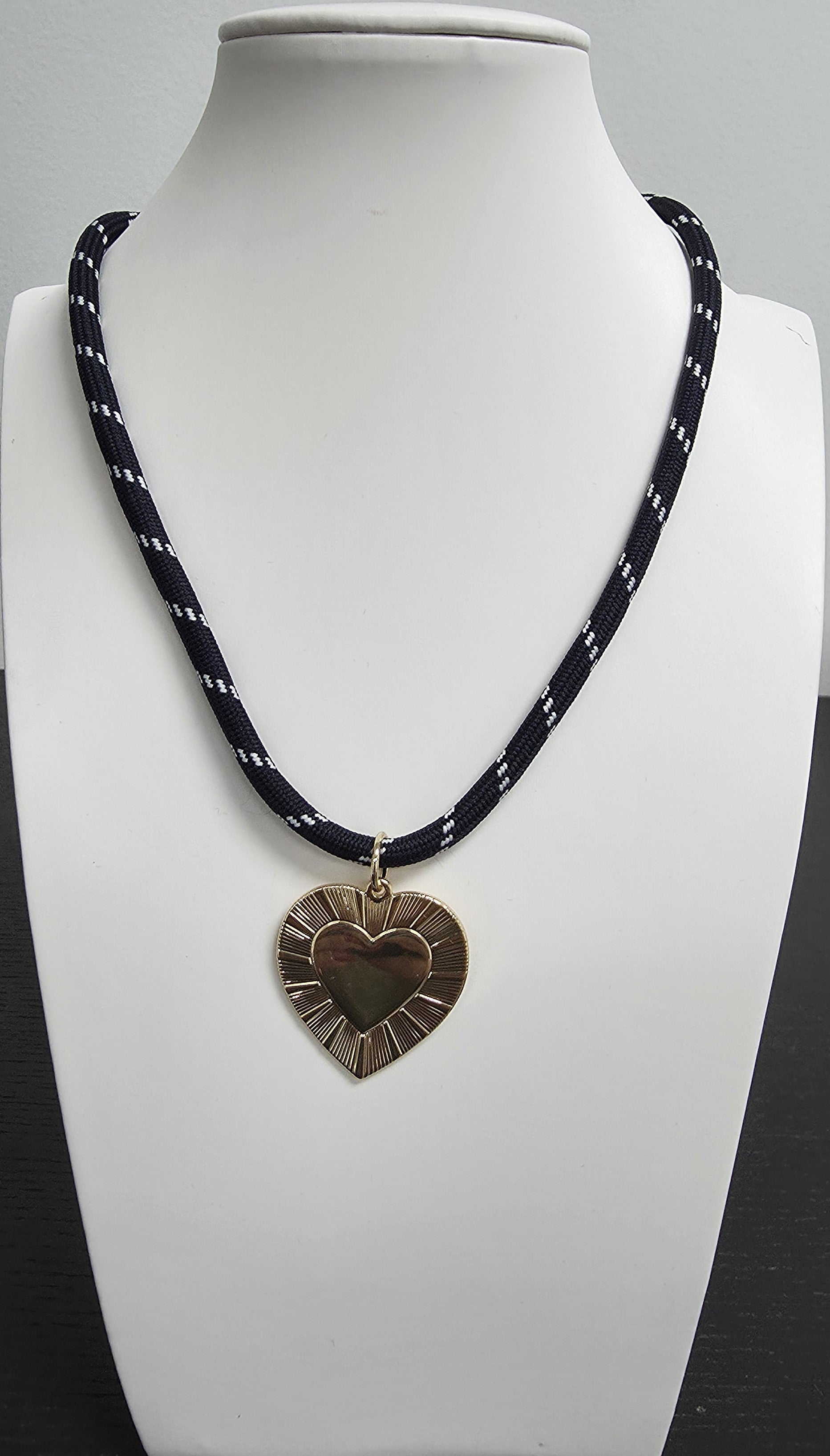 Blue Cord Necklace with Sunburst Heart Charm CDESIGN-00384
