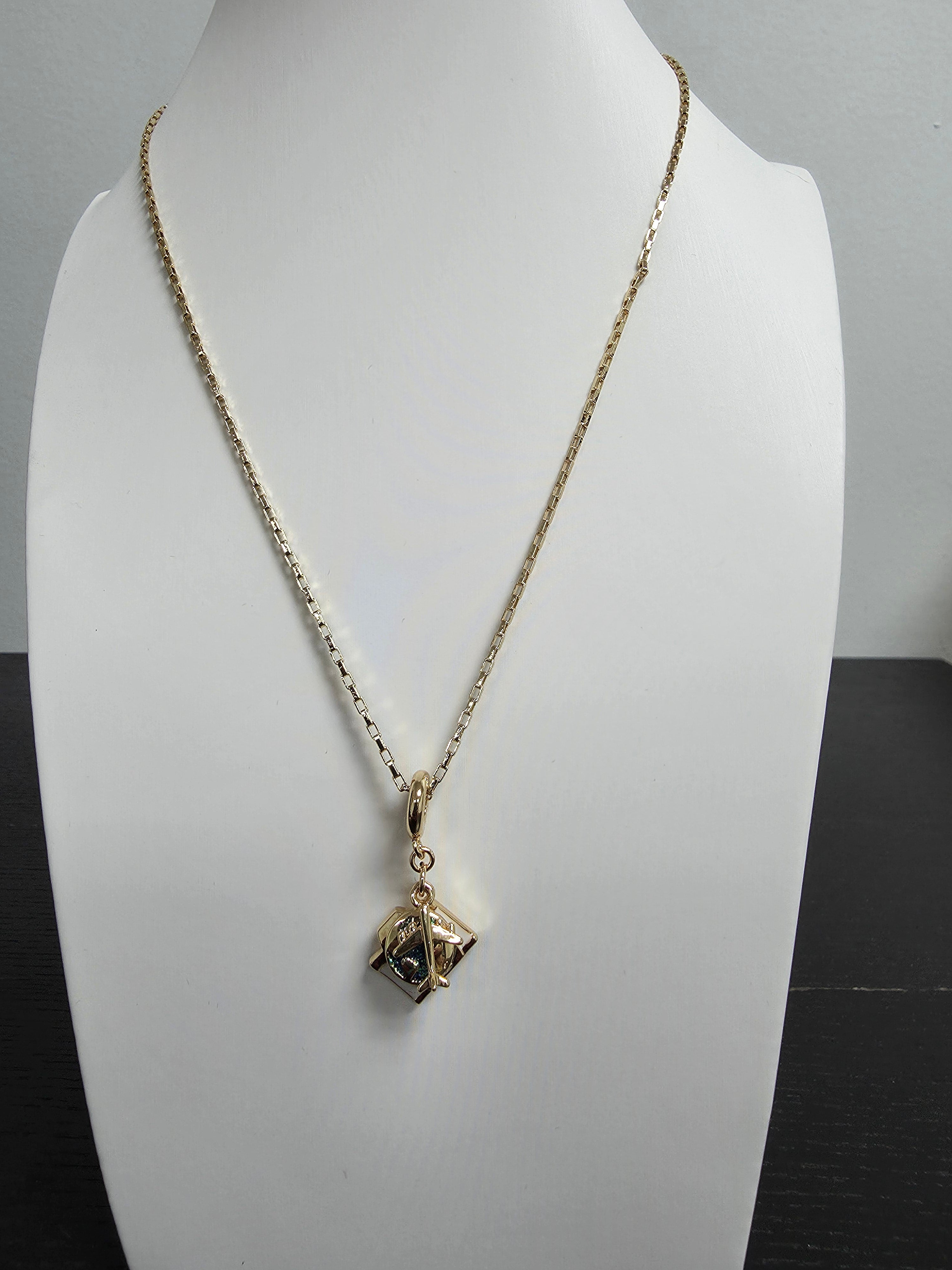 Dainty Box Gold Chain Necklace 18 inch with Travel Charm CDESIGN-00386