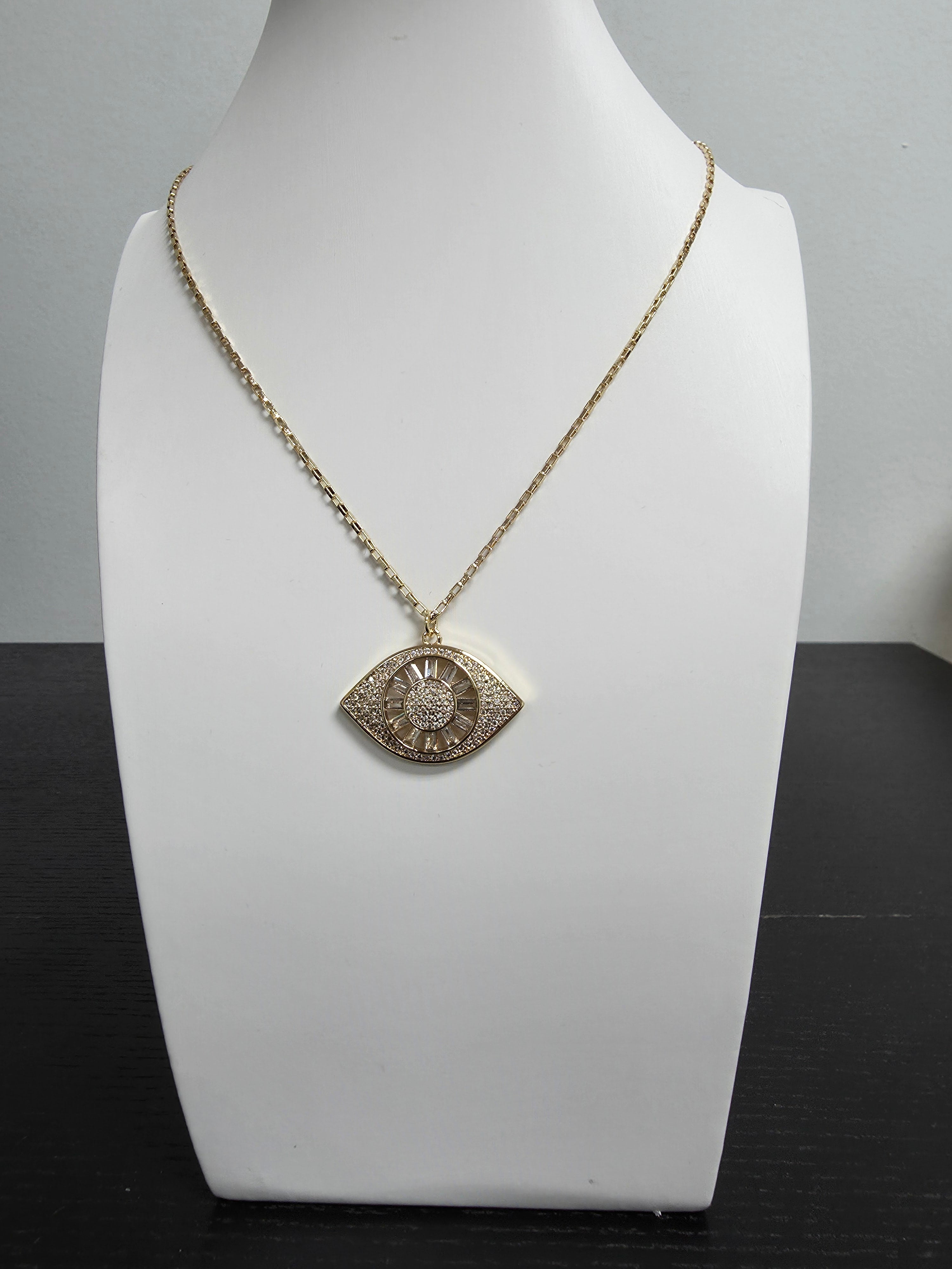 Dainty Box Gold Chain Necklace with Evil Eye Charm 18-inch CDESIGN-00391