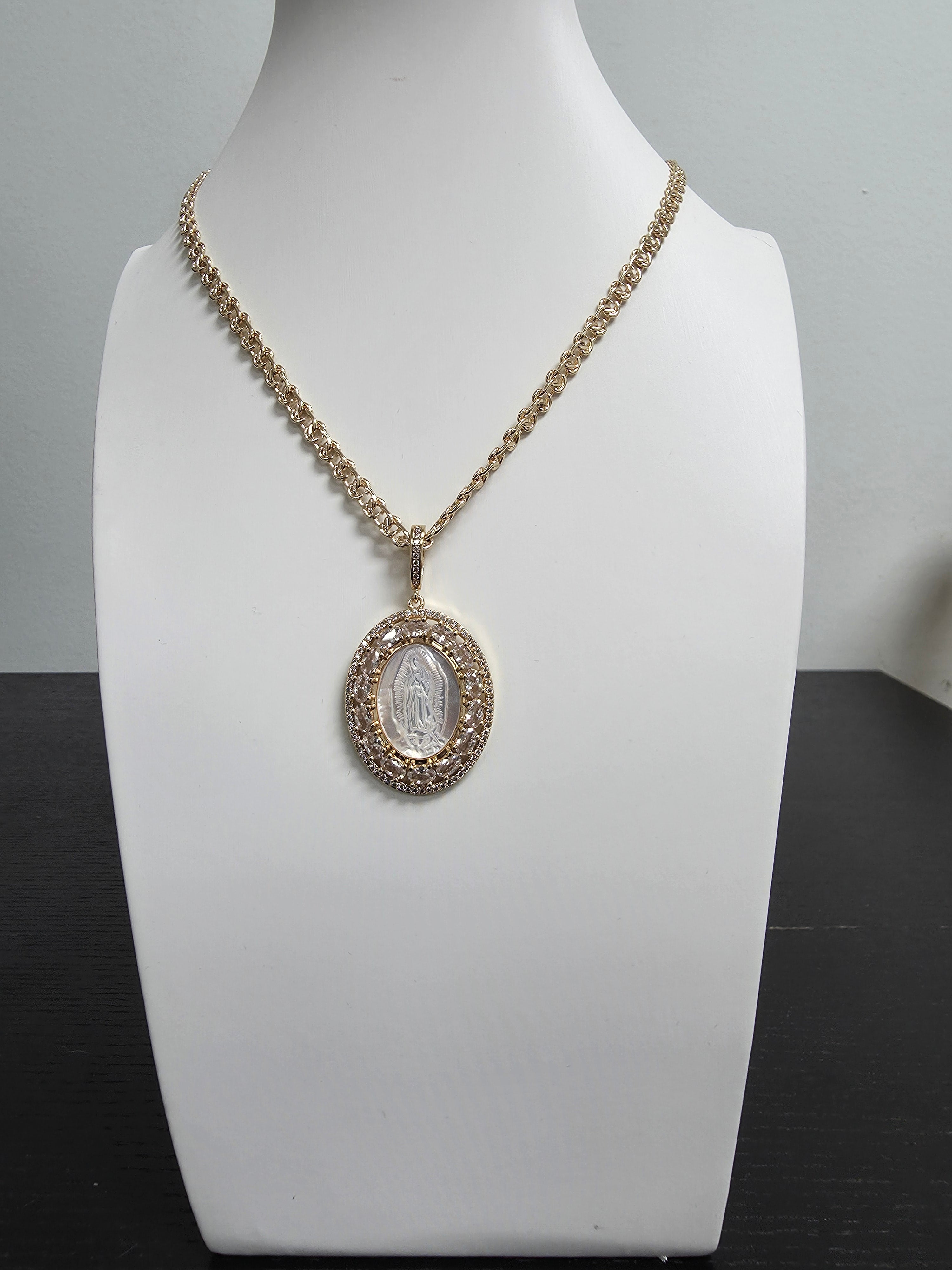 Unique Gold Chain Necklace 16 inch with Virgin Mary Charm CDESIGN-00396