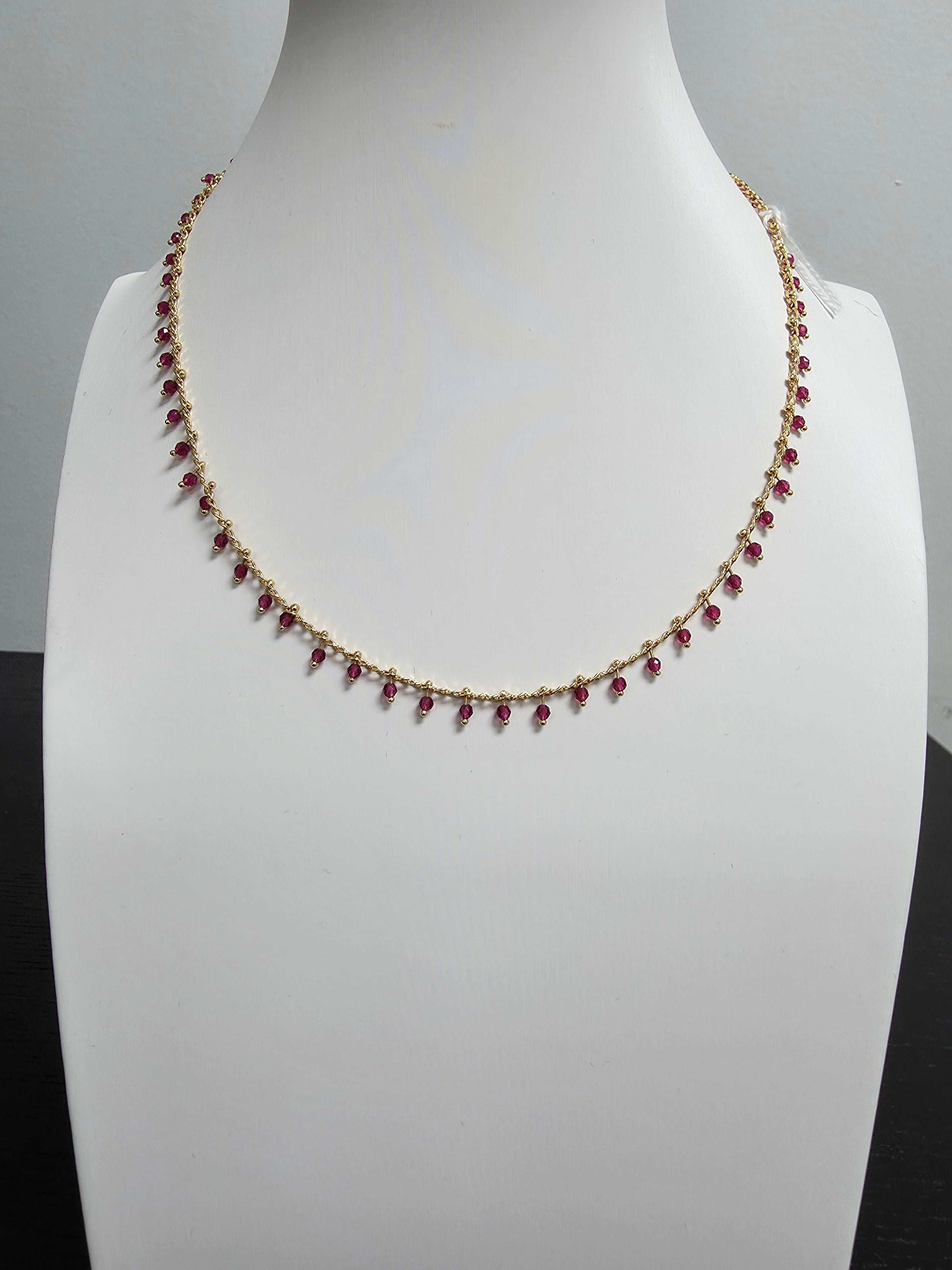 Dainty Red CZ Gold Chain Necklace 16 inch CDESIGN-00405