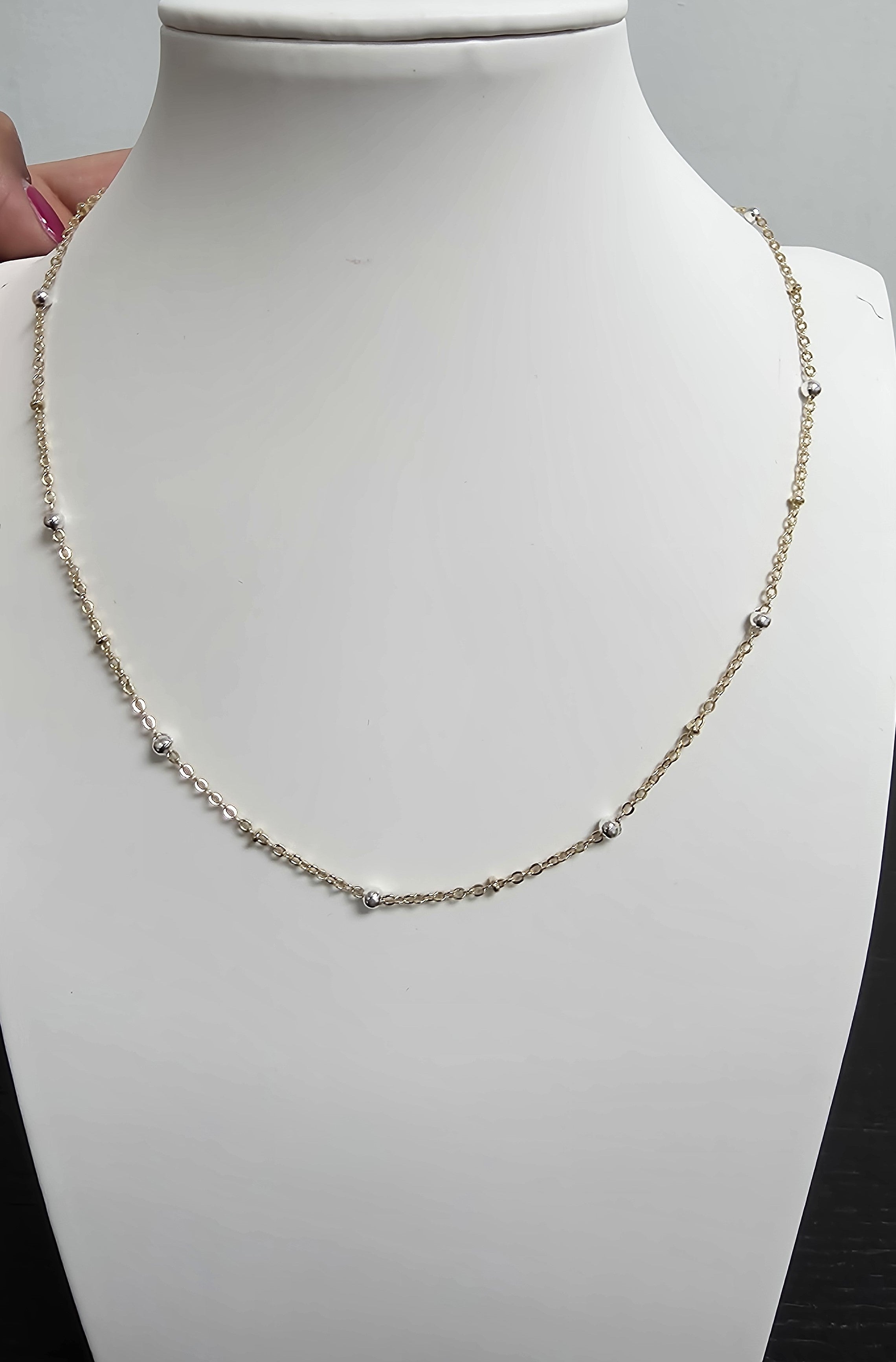 Mix Metal Silver Bead Satellite Gold Chain Necklace 16 inch CDESIGN-00409