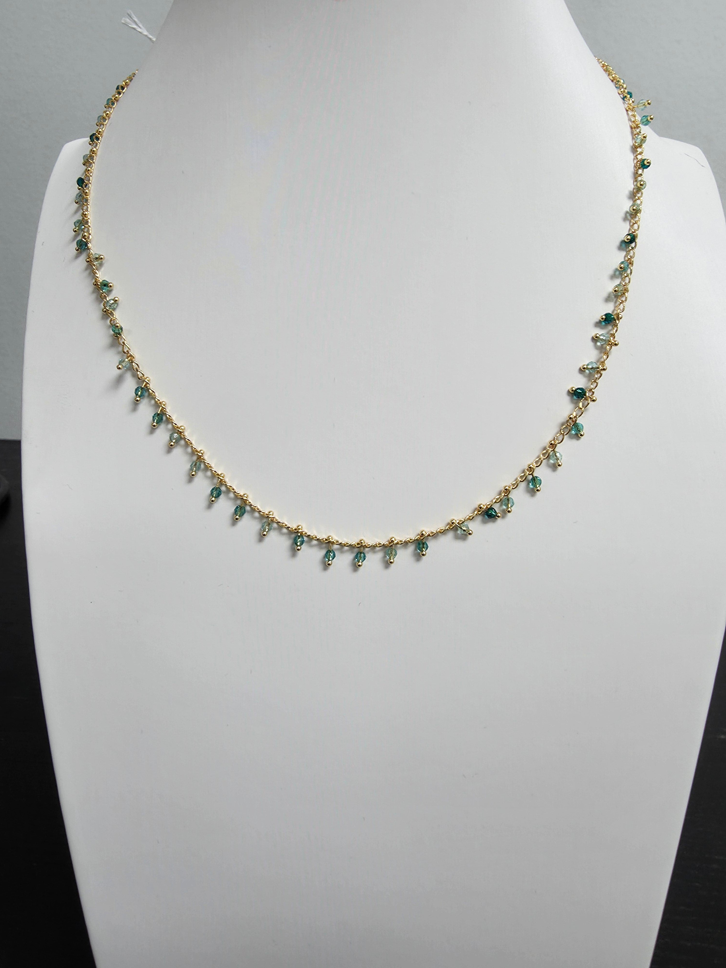 Dainty Green CZ Drop Gold Chain Necklace 16 inch CDESIGN-00410