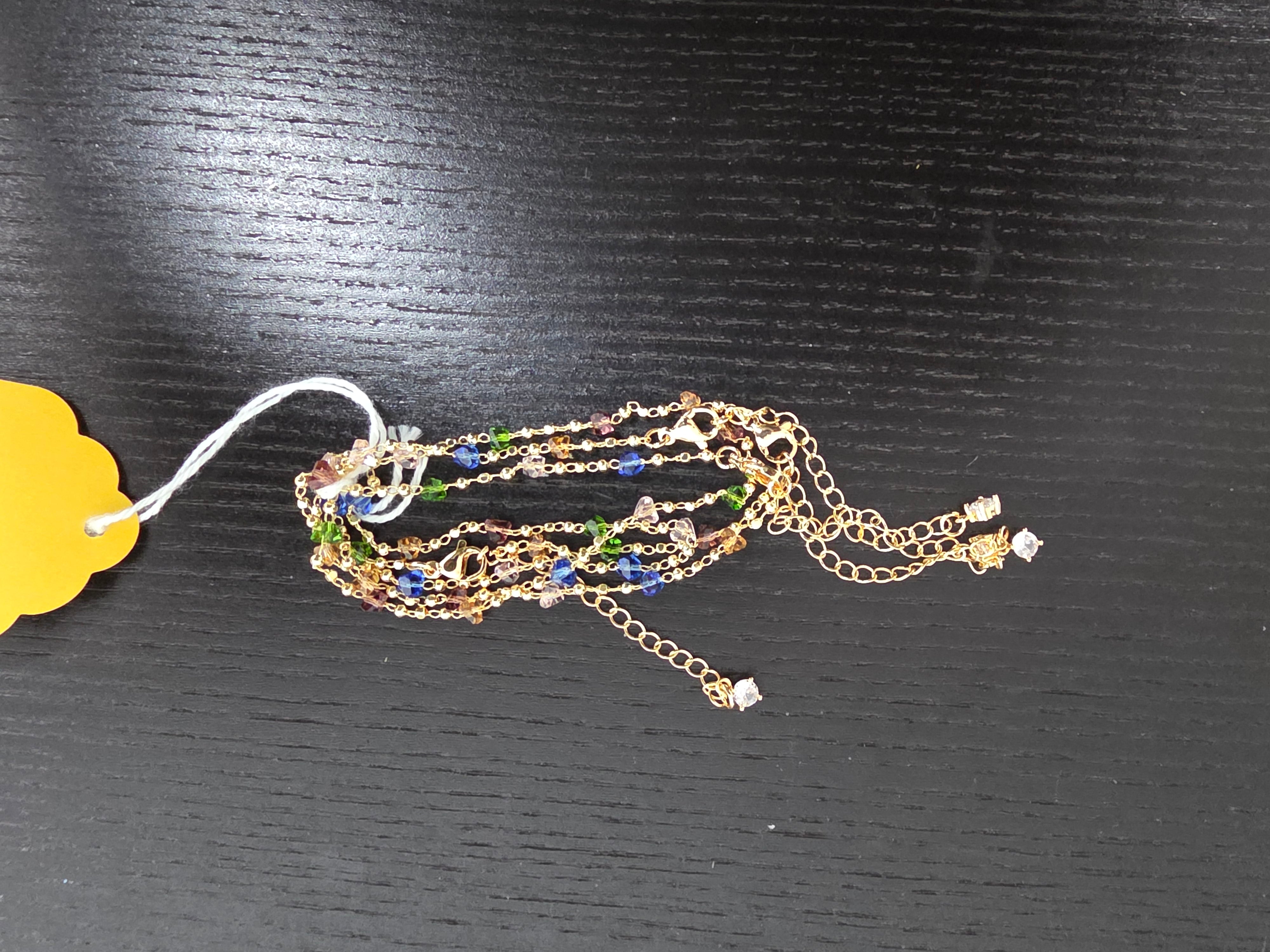 Multi Color CZ Beaded Gold Chain Bracelet 6 inch long CDESIGN-00418