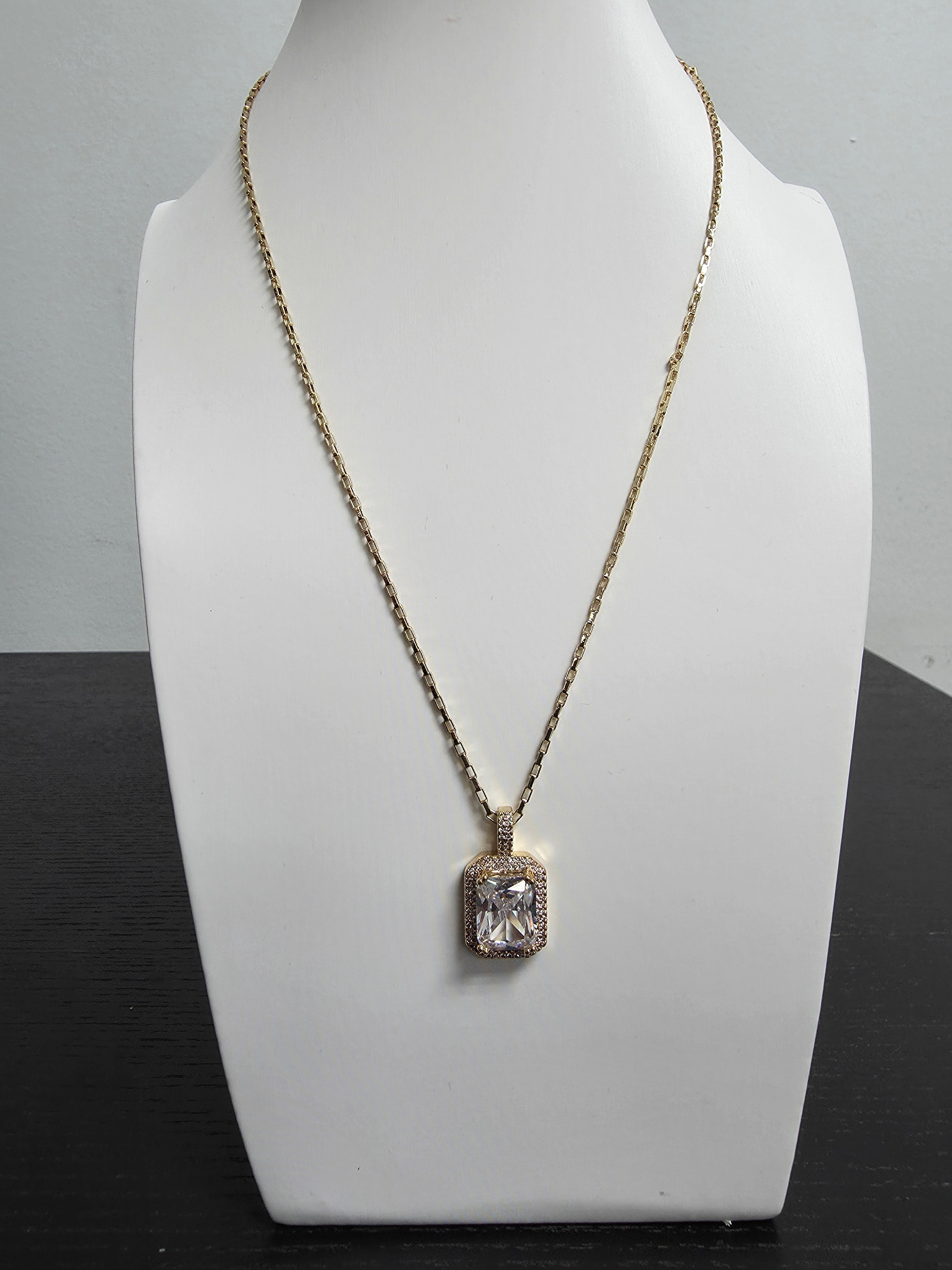 Dainty Box Gold Chain Necklace 18 inch with CZ Charm CDESIGN-00426