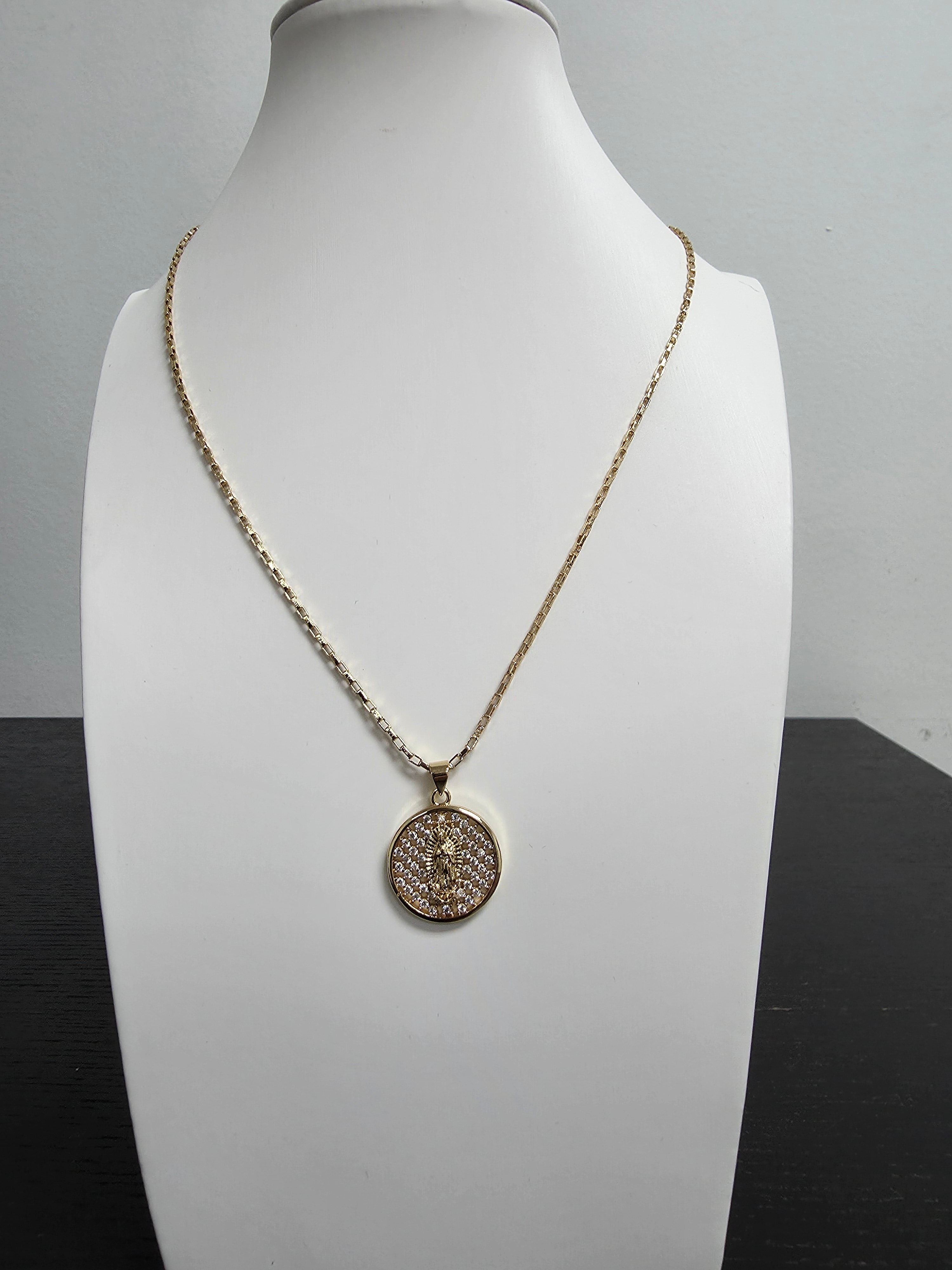 Dainty Religious Jewelry Box Gold Chain Necklace 18 inch with Virgin Mary Charm CDESIGN-00428