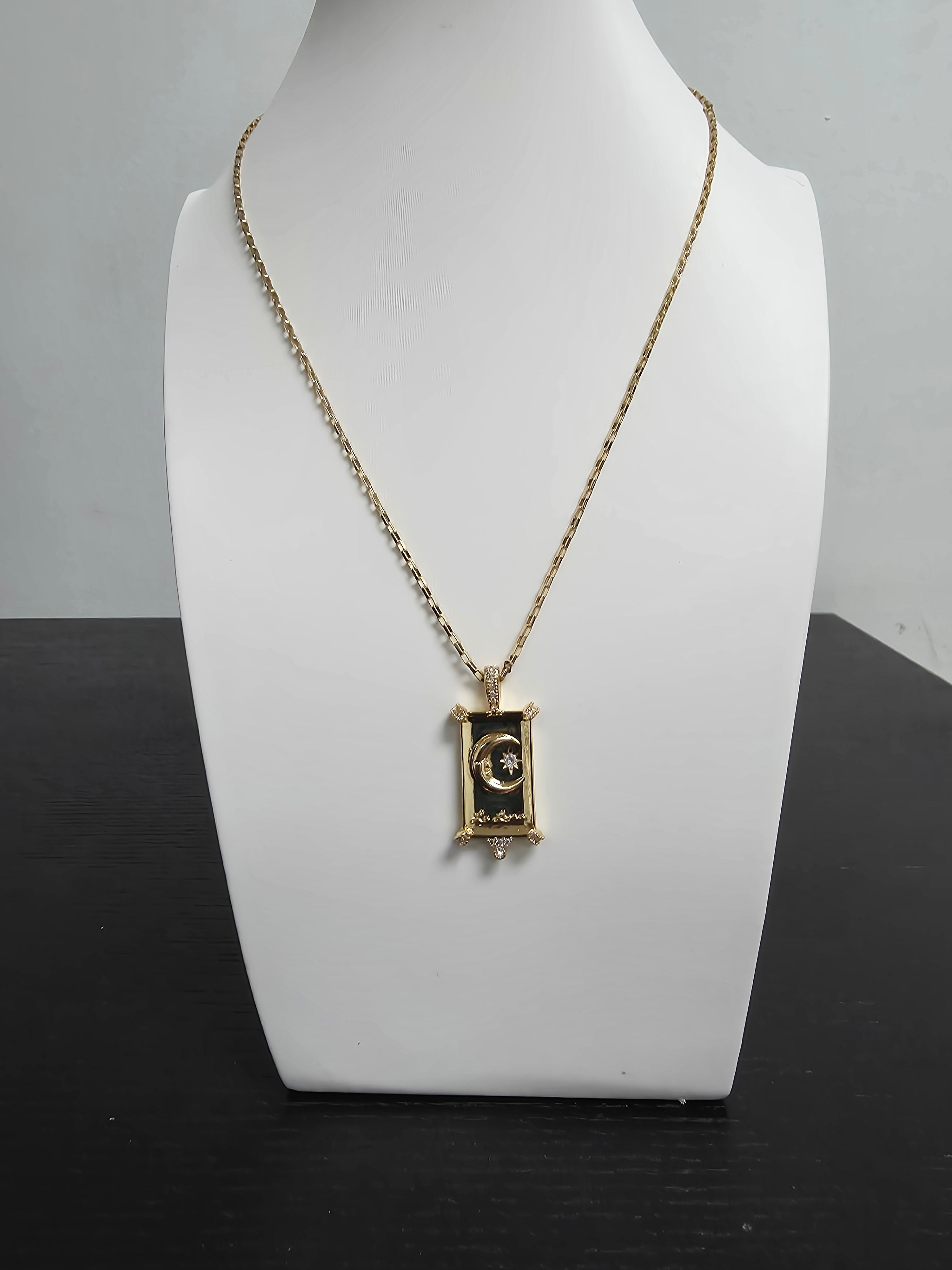 Dainty Box Gold Chain Necklace 18 inch with Moon Charm CDESIGN-00434