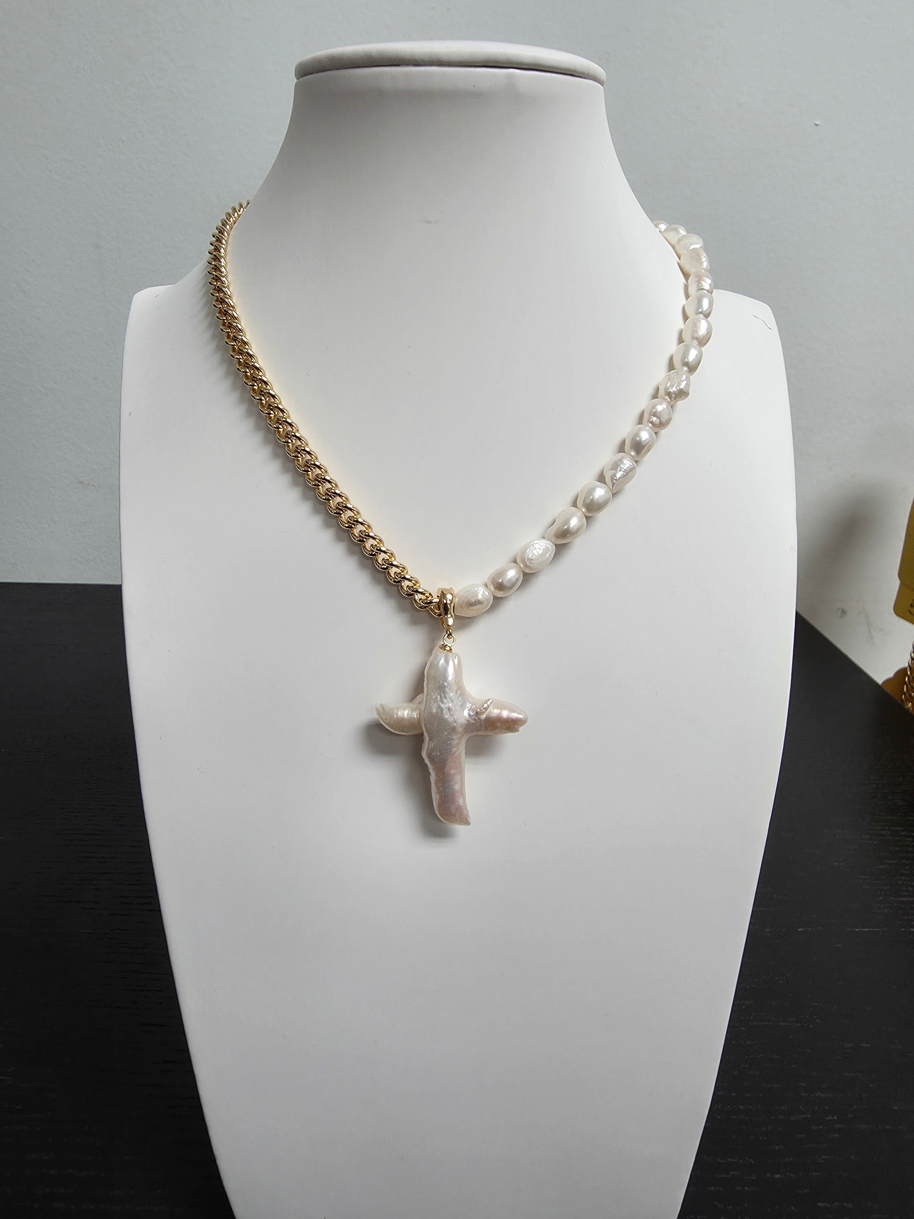 Mix Gold Chain with Pearl Beaded Necklace 16 inch CDESIGN-00439