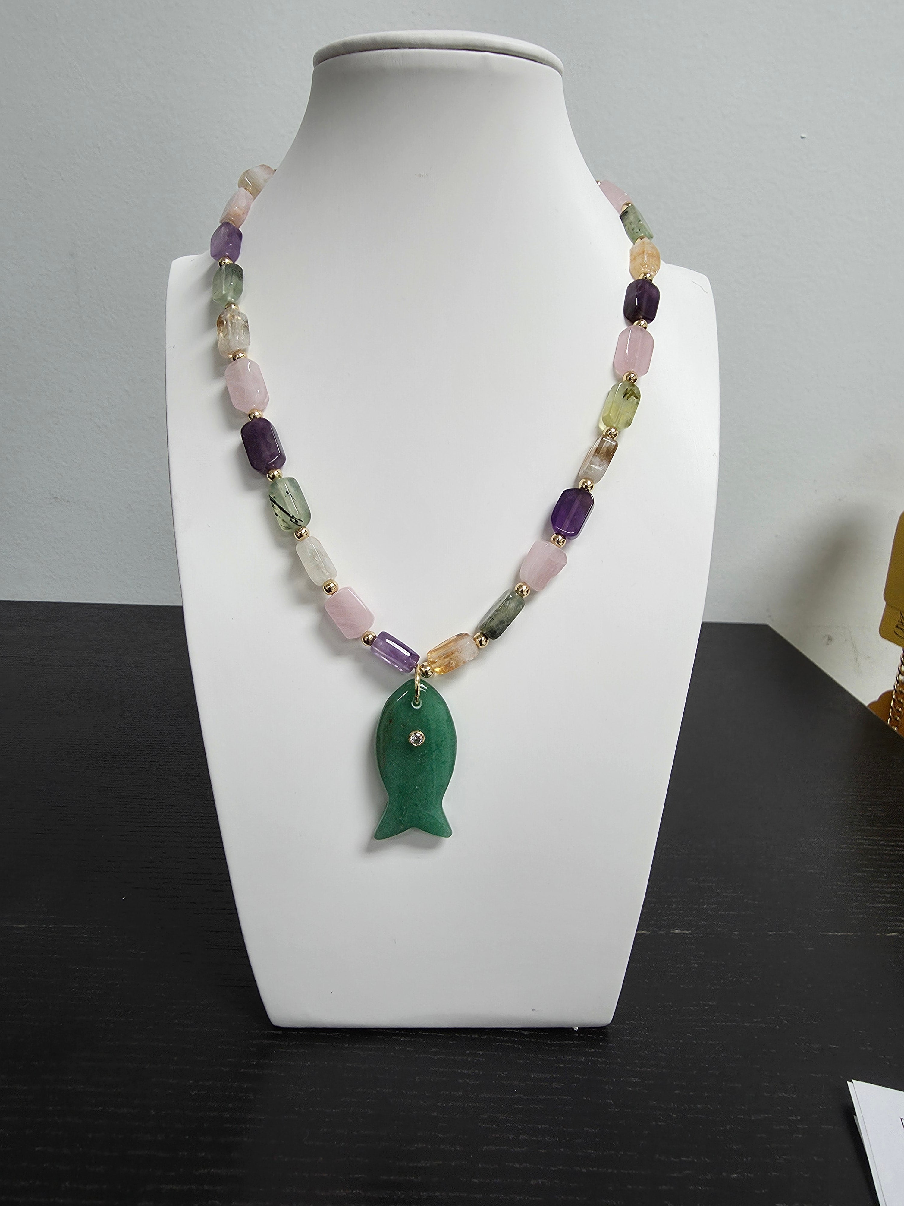 Mix Gemstone Beaded Necklace 17 inch with Charm CDESIGN-00444