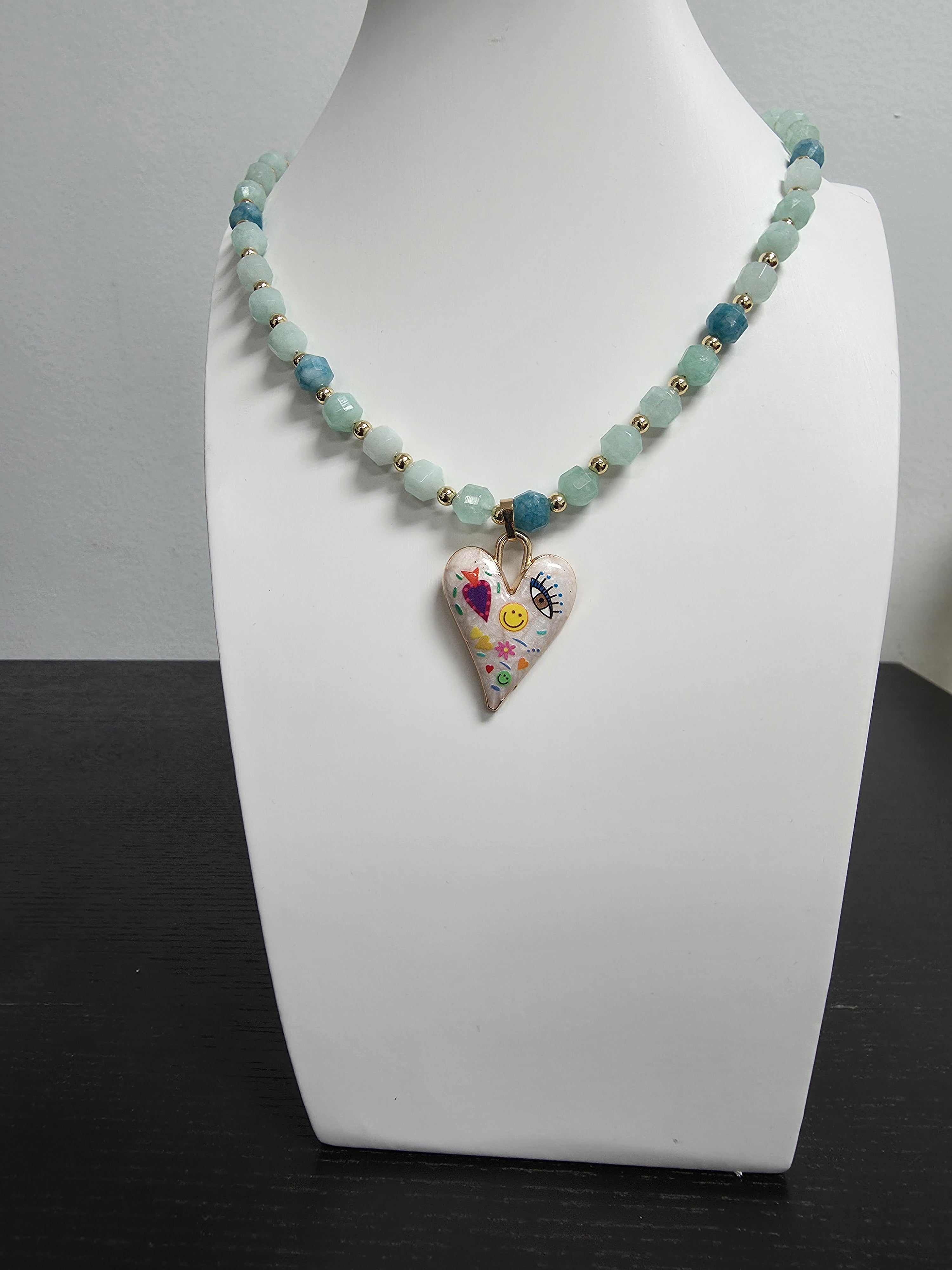 Blue Aquamarine Gemstone Necklace 17.5 inch with Charm CDESIGN-00447