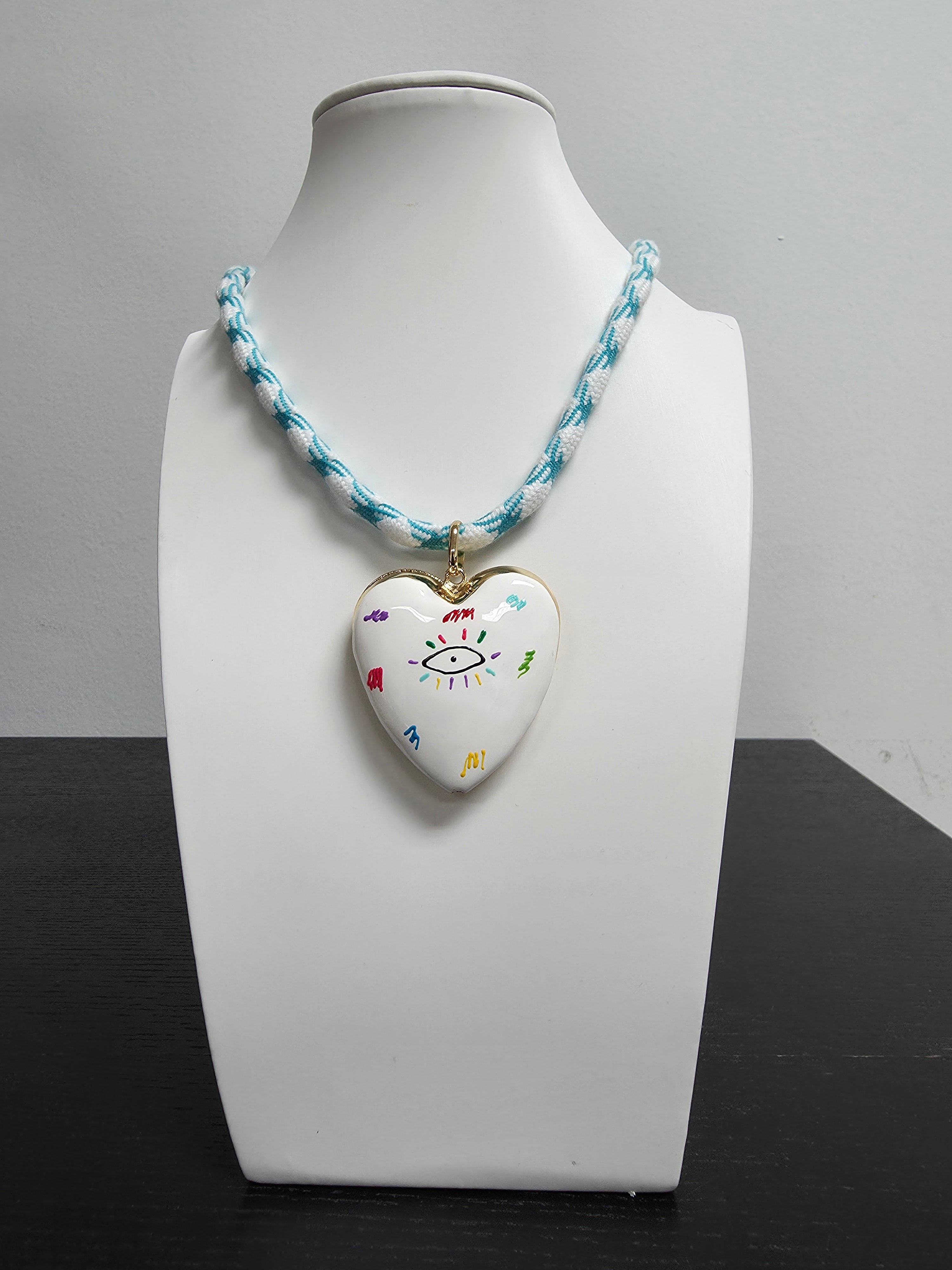 Blue Cord Necklace with Evil Eye Heart Charm CDESIGN-00449