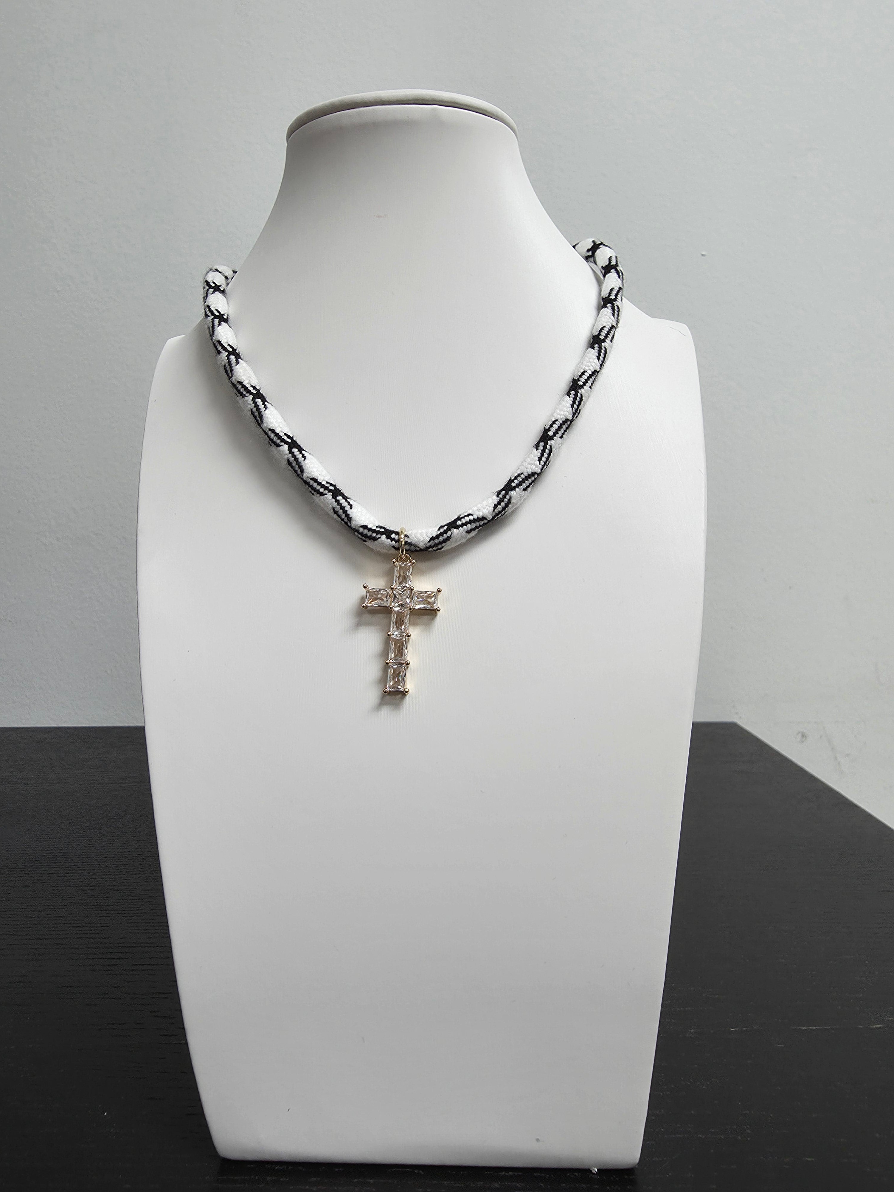 Black Cord Necklace 16 inch with Cz Cross Charm CDESIGN-00454