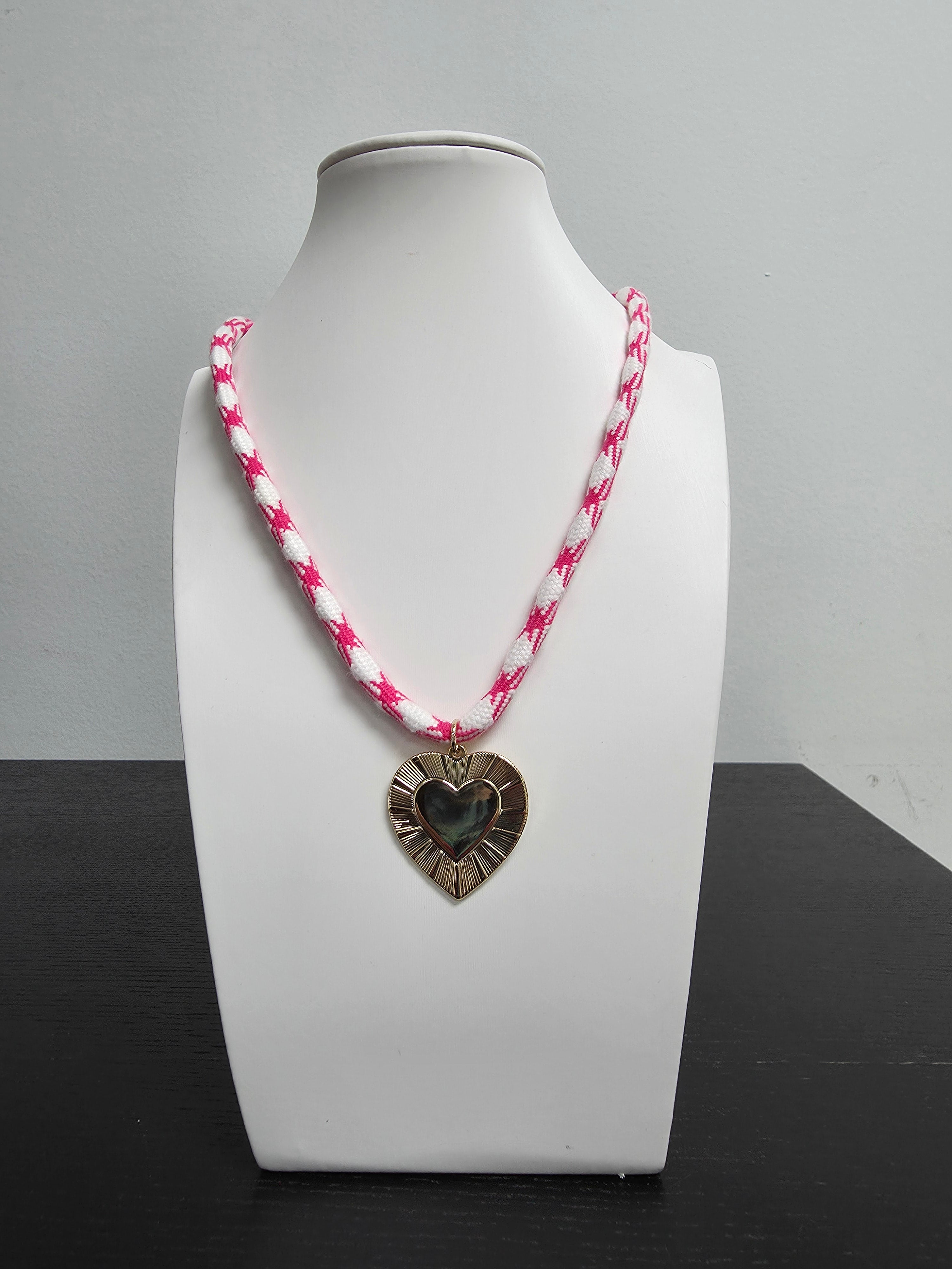 Pink Cord Necklace with Gold Heart Charm CDESIGN-00456