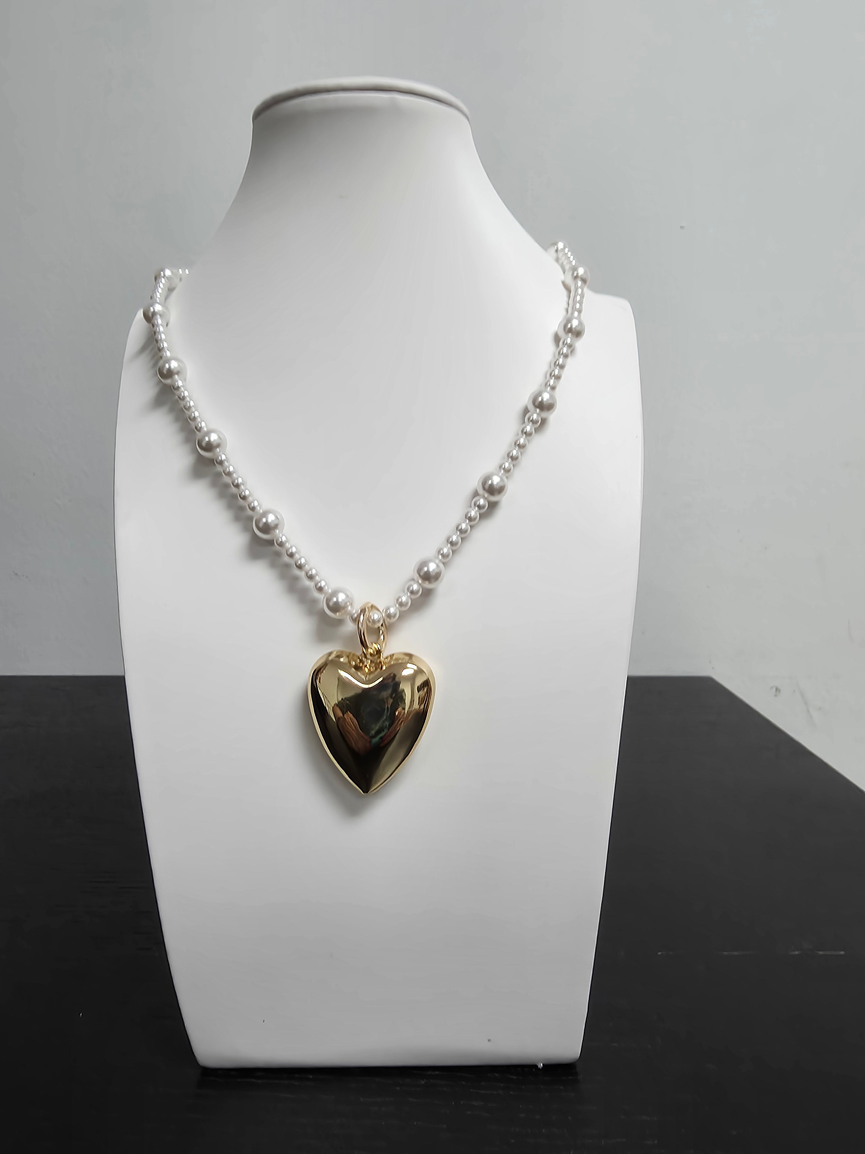 Pearl Necklace 18 Inch with Gold Heart Charm CDESIGN-00458