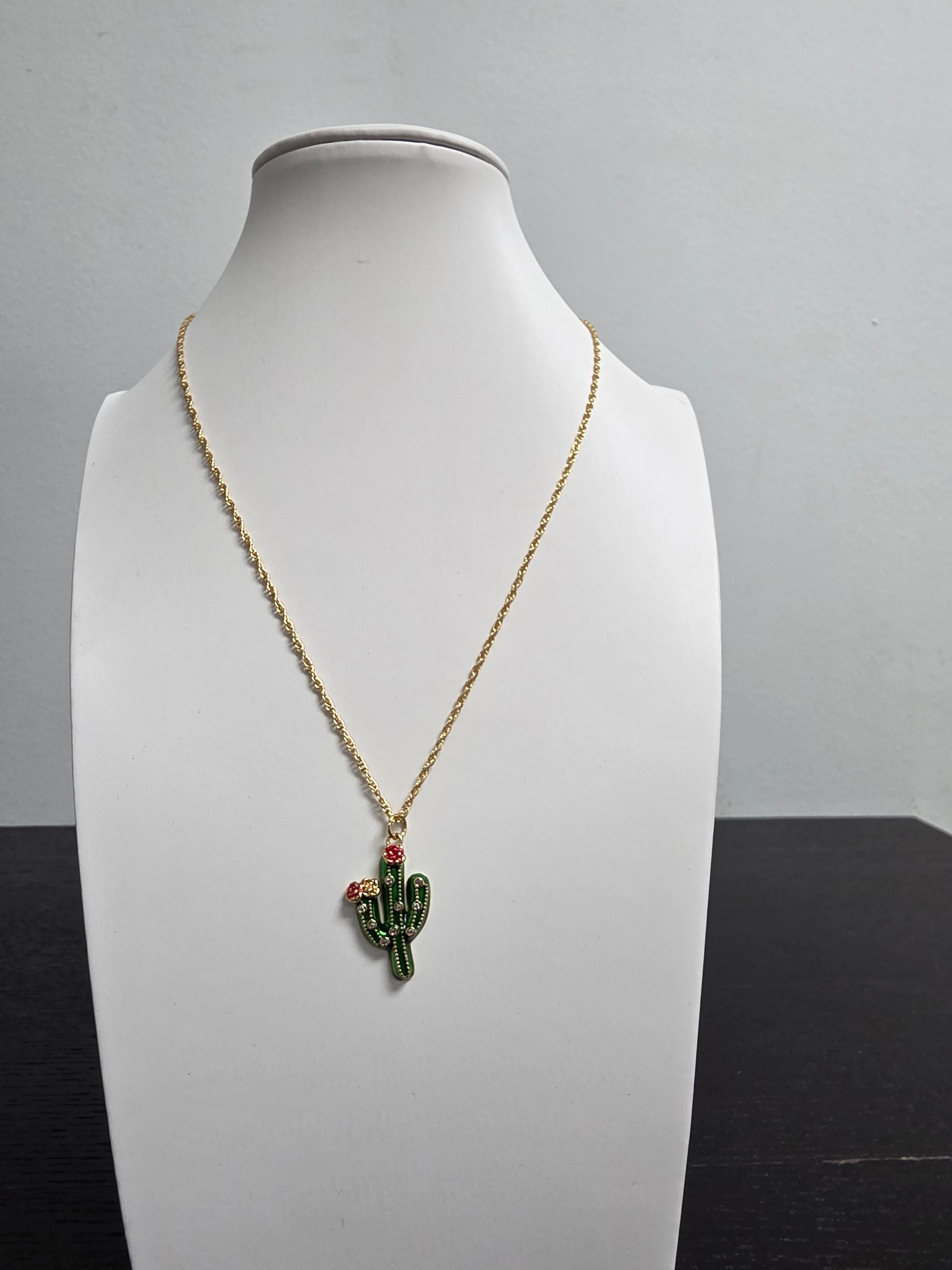 Dainty Chain Cactus Charm 18-Inch Necklace CDESIGN-00470