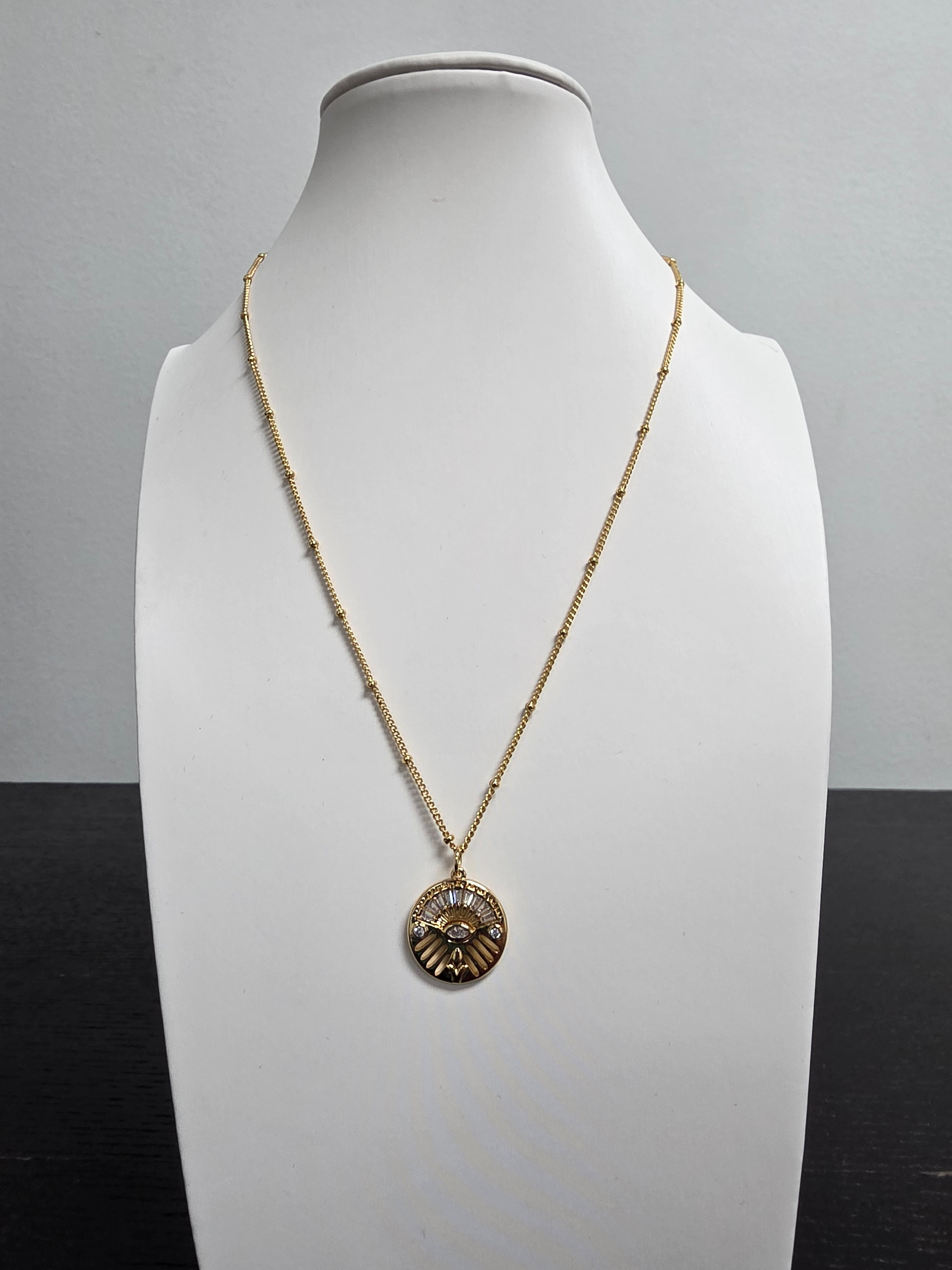 Dainty Geometric Evil Eye Charm 18 Inch Necklace CDESIGN-00472