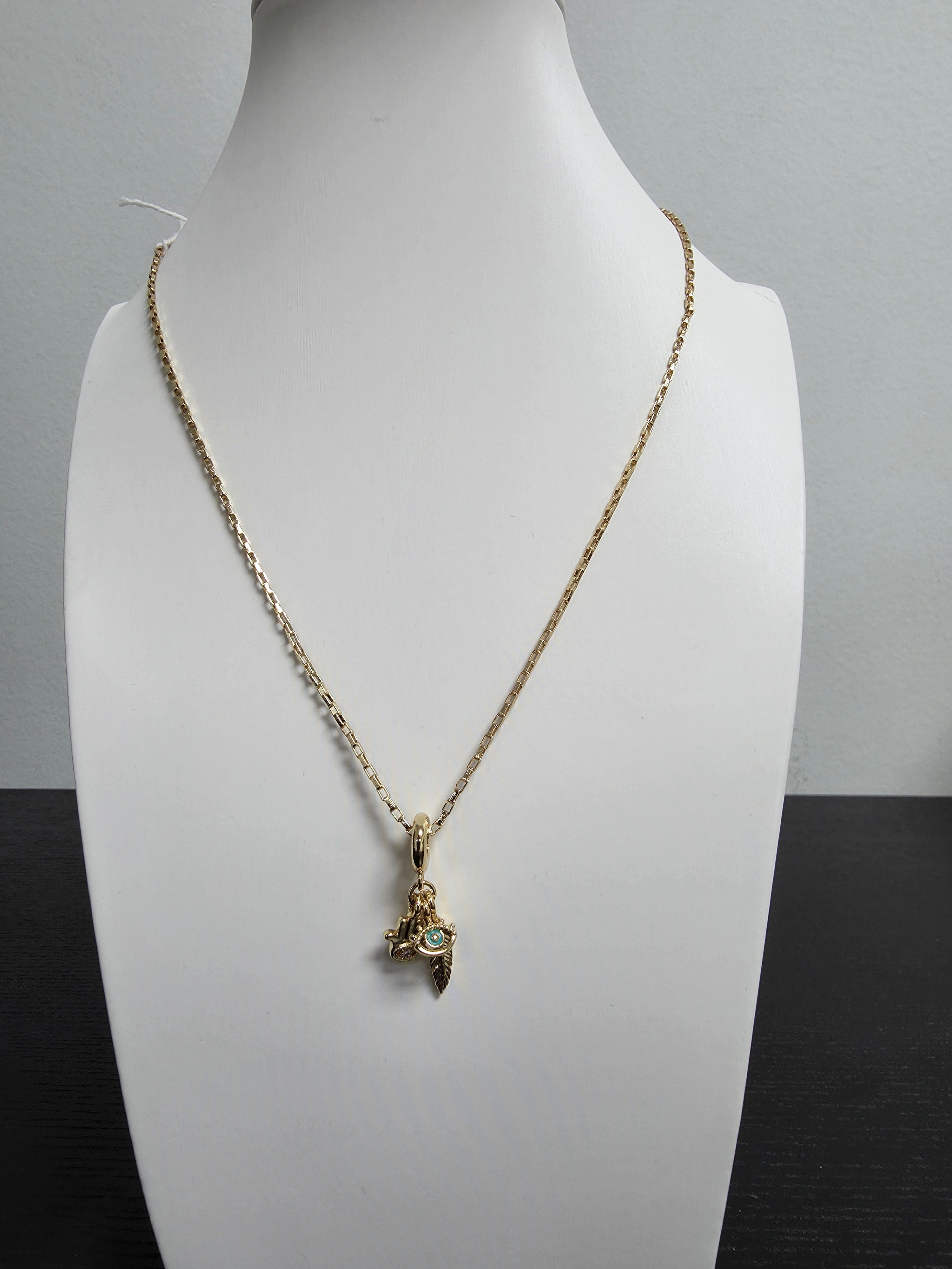 Box Paperclip Chain Evil Eye Hamsa Hand Triple Drop Charm 18-Inch Necklace CDESIGN-00490