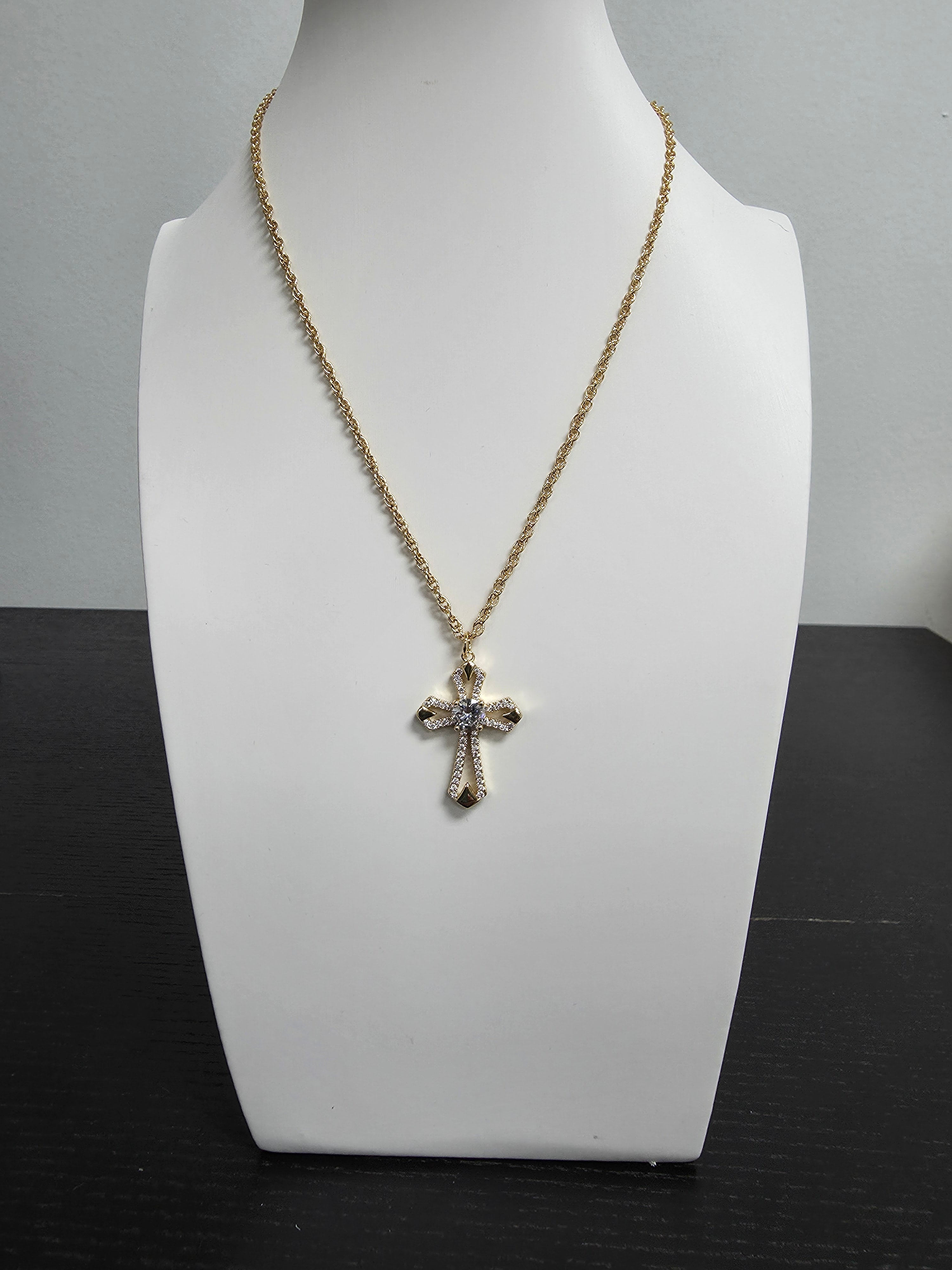 Dainty Gold Chain Necklace 16 inch with Cross Charm CDESIGN-00388