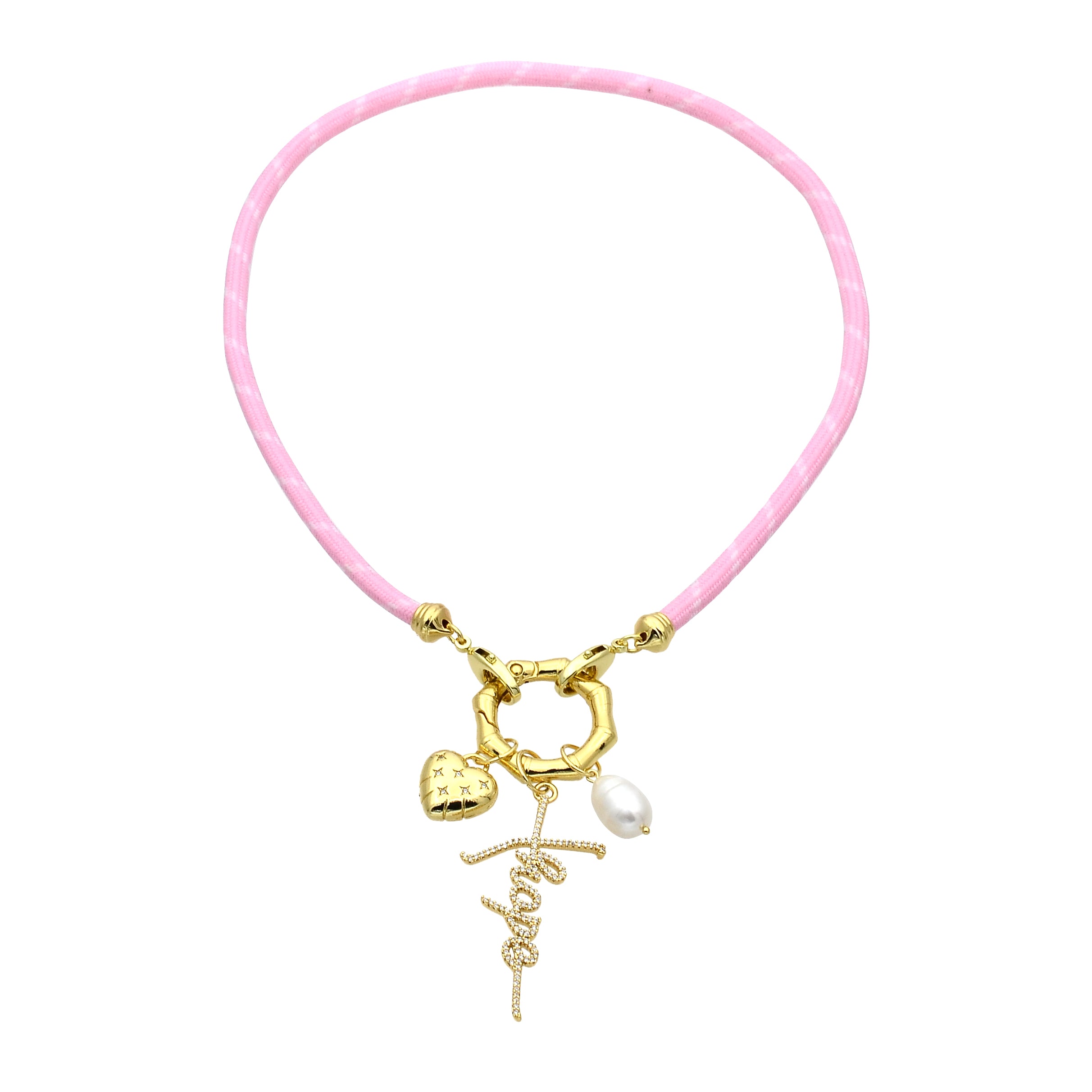 Pink Cord Necklace with Heart Pearl Hope Charm CDESIGN-00371