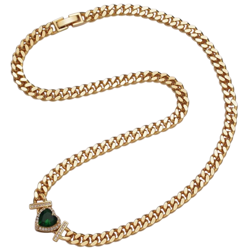 Micro Paved Heart CZ Cuban Curb Chain CN-21WA1091