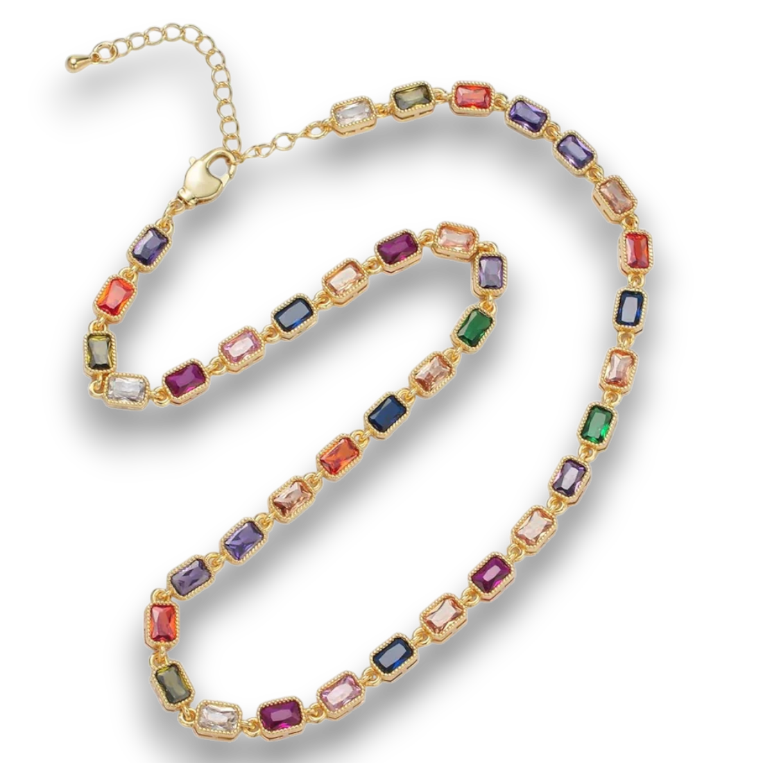 Gold Multicolor CZ Baguette Necklace NC-21WA2556