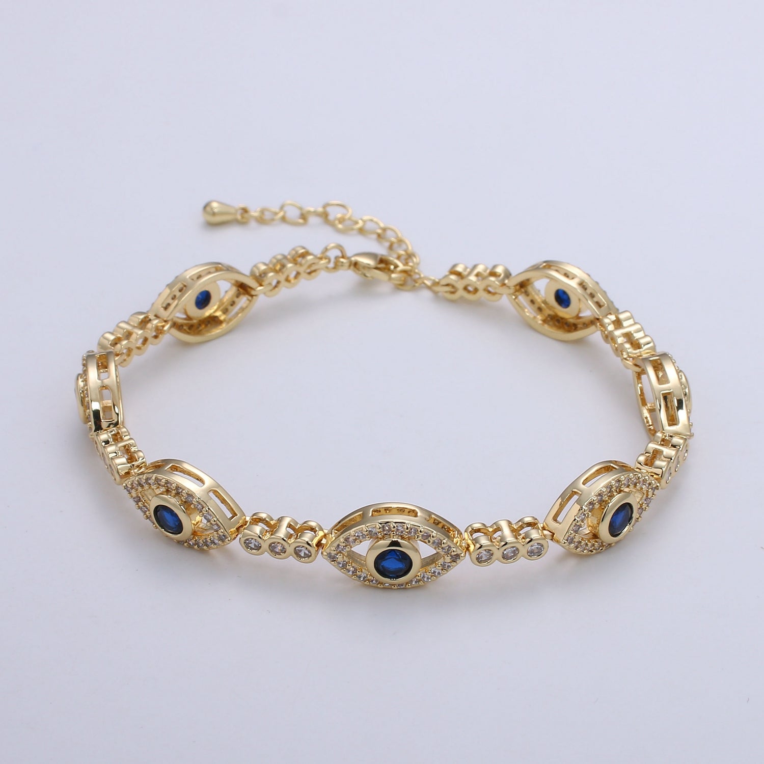 Dainty Gold Evil Eye Chain Link Bracelet BR-21WA959 DIS.