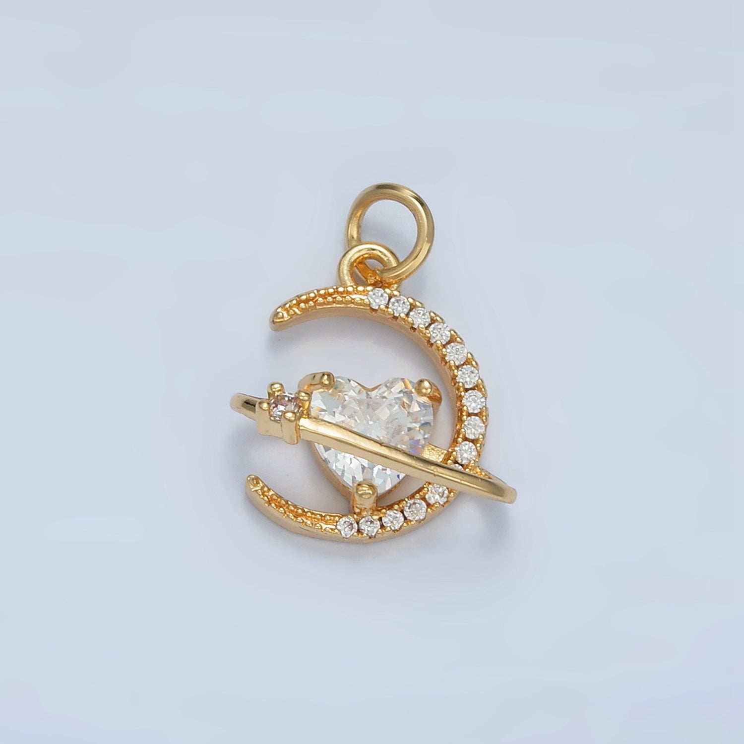 Classic Gold Diamond CZ Minimalist Heart Moon Necklace