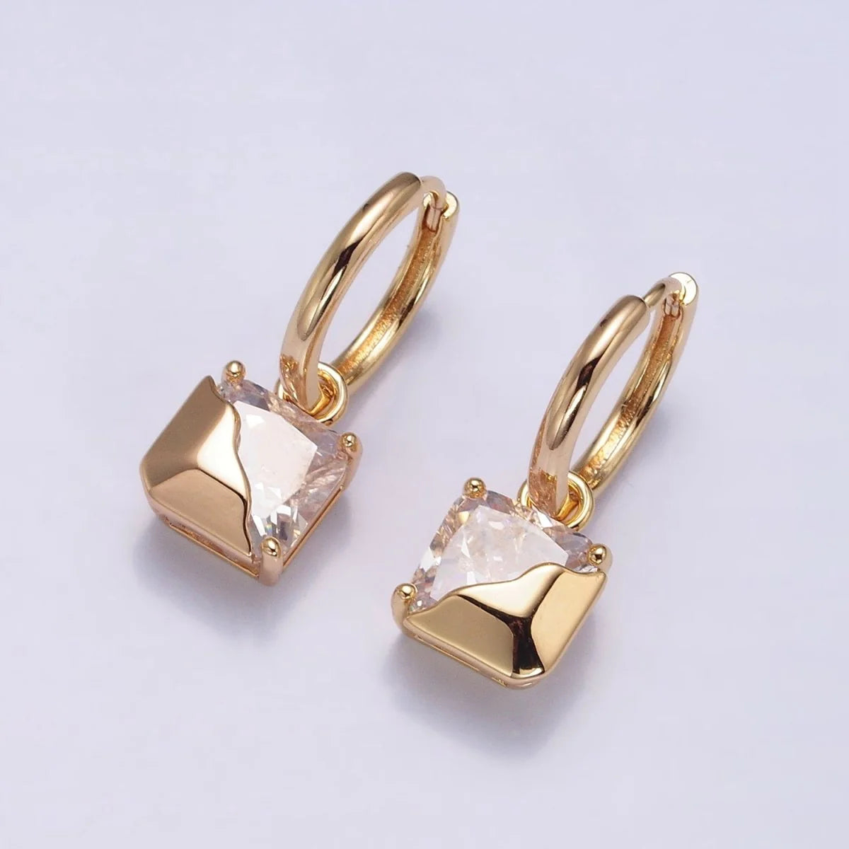Square Diamond CZ Gold Dipped Huggie Hanging Earring ✦ EA-21AD1480