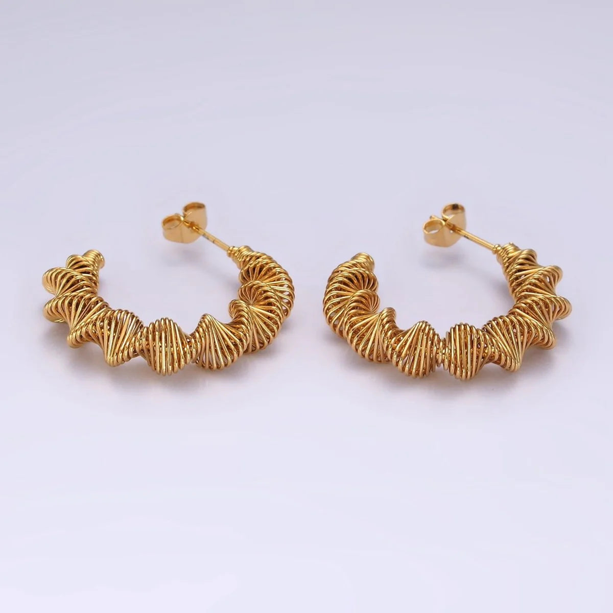 Stainless Steel Spiral Ribbed Hoops Posts ✦ EA-21AE333