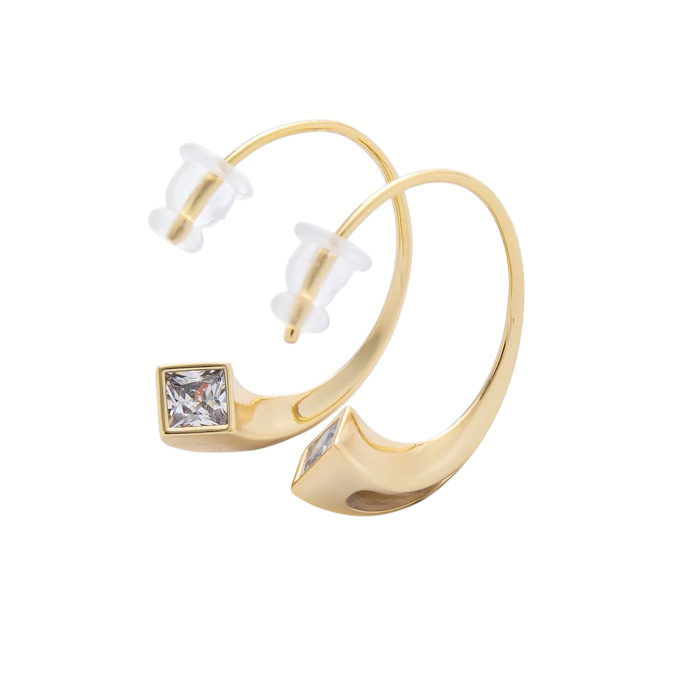 CZ Square Rhombus Curl C-Shaped French Hook Earrings EA-21AJ234