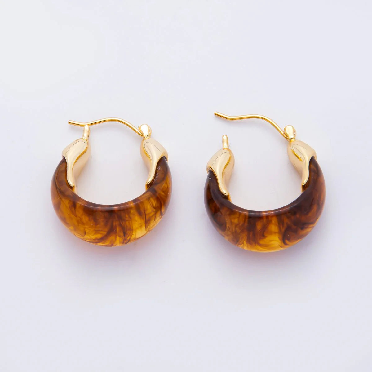 Molten Gold Resin Tortoise Latch Huggie Hoops ✦ EA-21AJ261 - EA-21AJ264