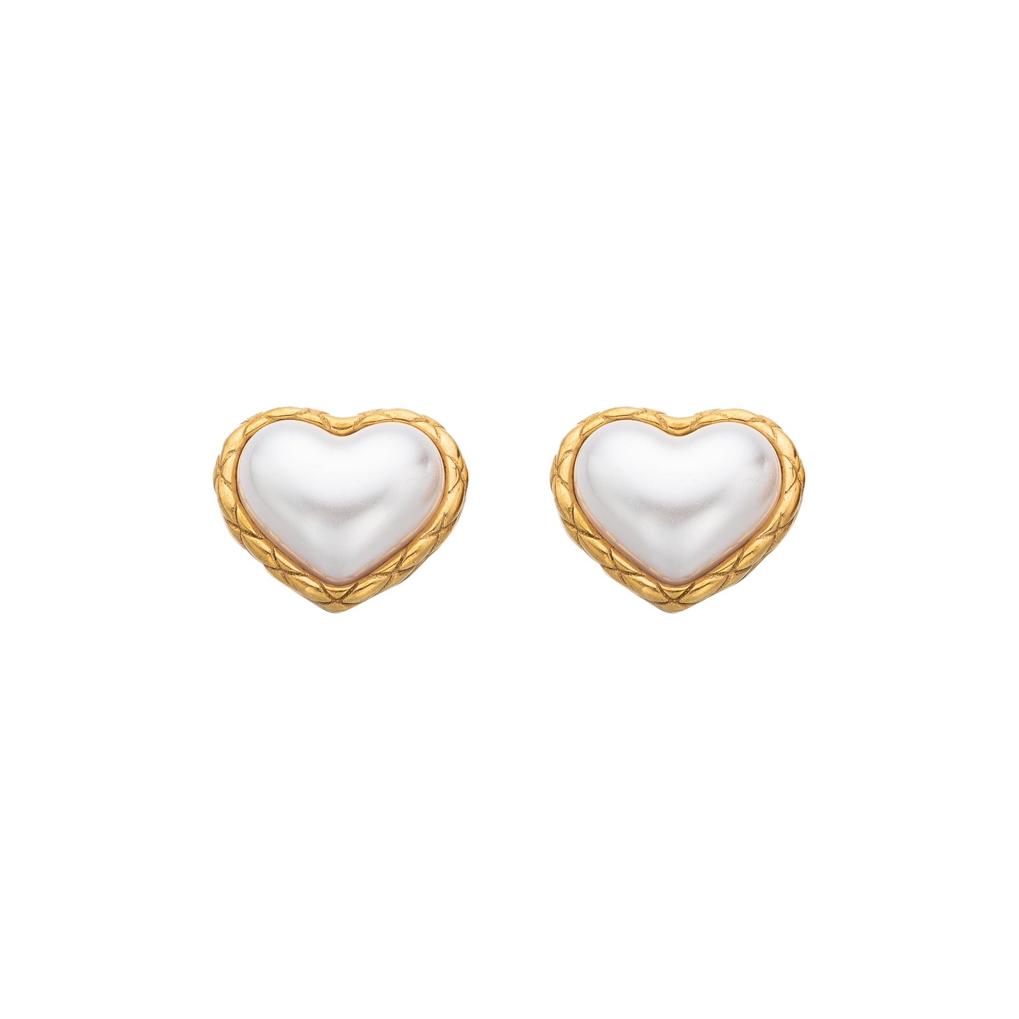 Gold Classic or Silver Stainless Steel Pearl Heart Studs EA-0001 EA-0002