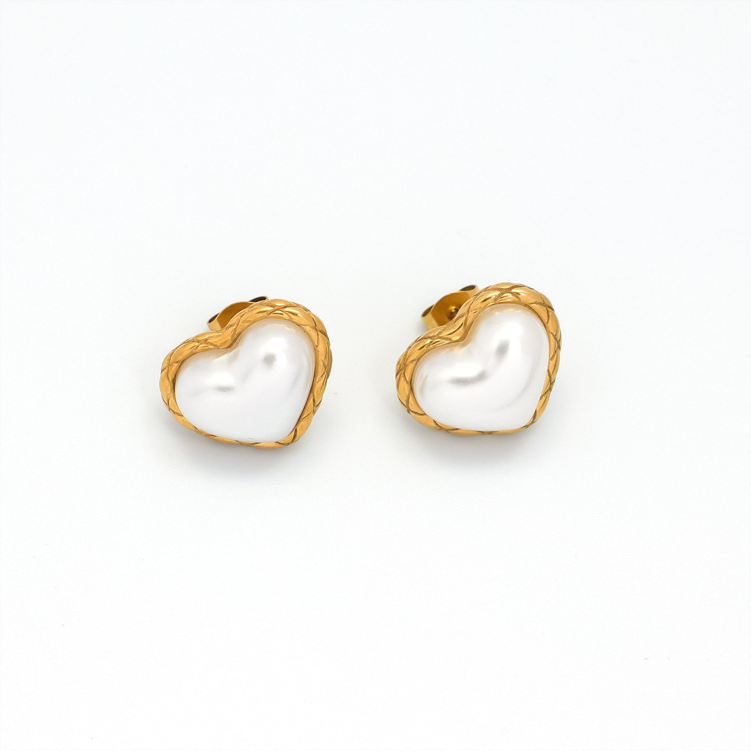 Gold Classic or Silver Stainless Steel Pearl Heart Studs EA-0001 EA-0002
