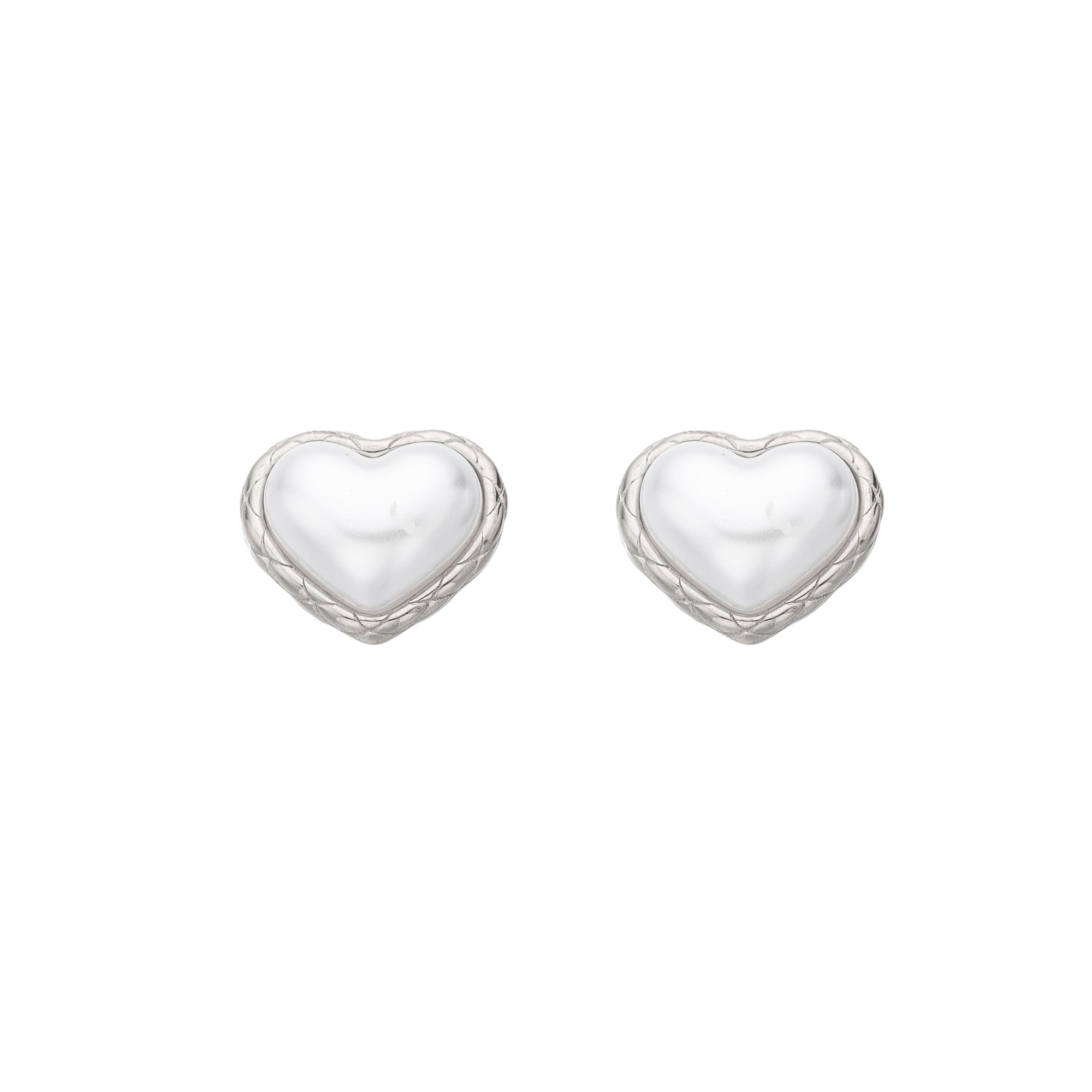 Gold Classic or Silver Stainless Steel Pearl Heart Studs EA-0001 EA-0002