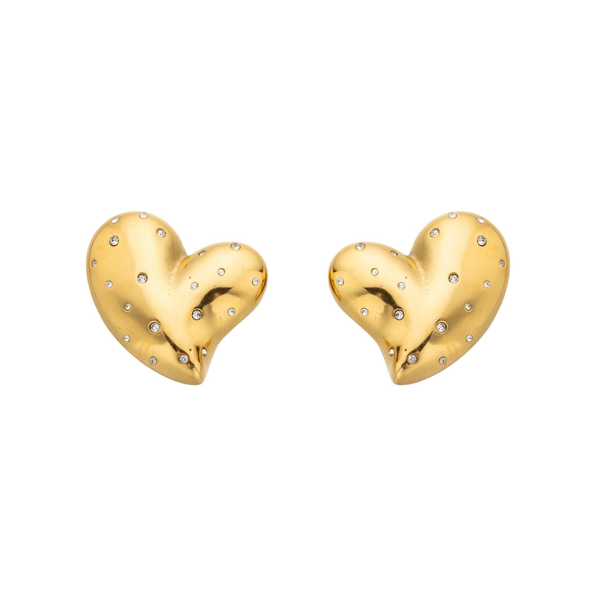 Gold Puffy or Silver Stainless Steel CZ Heart Studs ✦ EA-0017 EA-0018