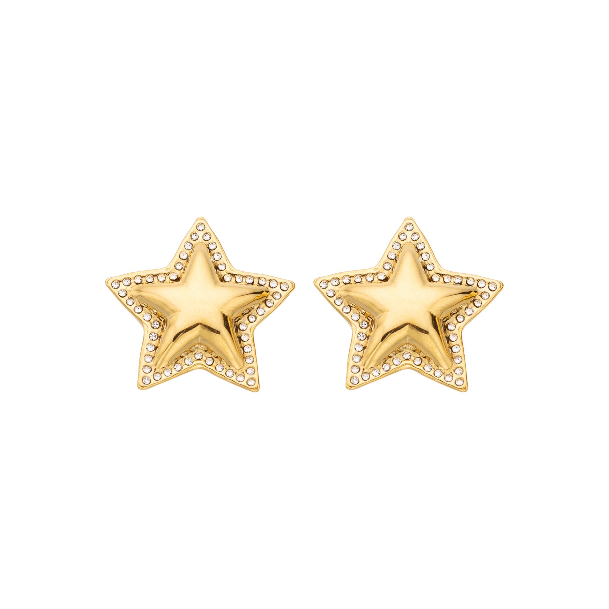 Gold Puffy Stainless Steel CZ Celestial Studs ✦ EA-0025