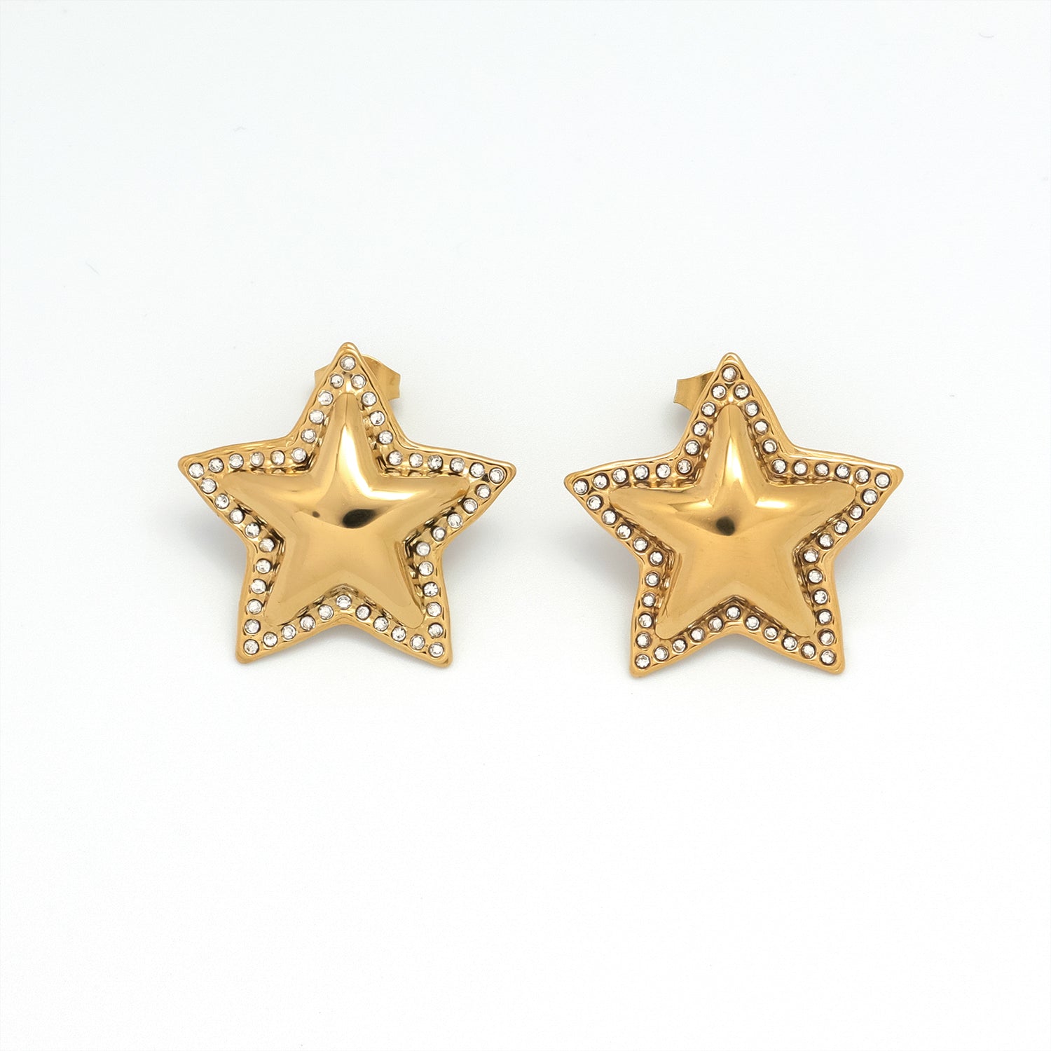 Gold Puffy Stainless Steel CZ Celestial Studs ✦ EA-0025