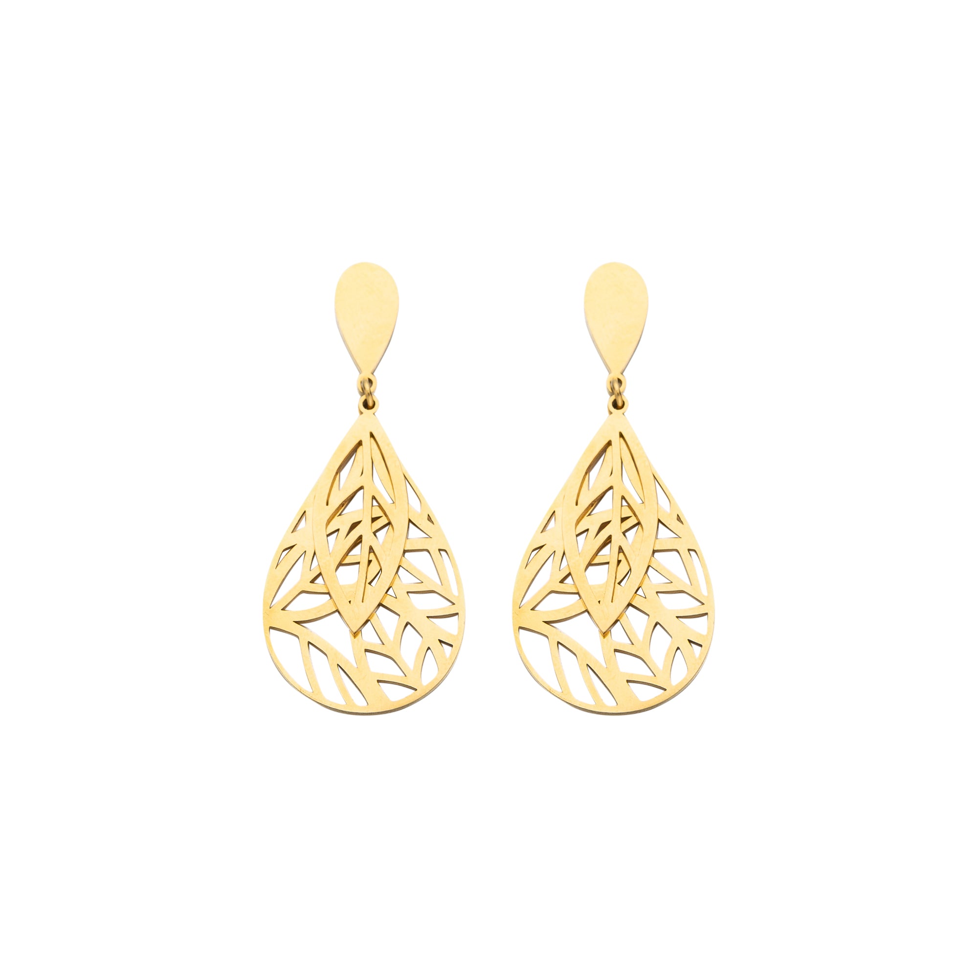 Gold Geometric Stainless Steel Leaf Dangling EA-0026