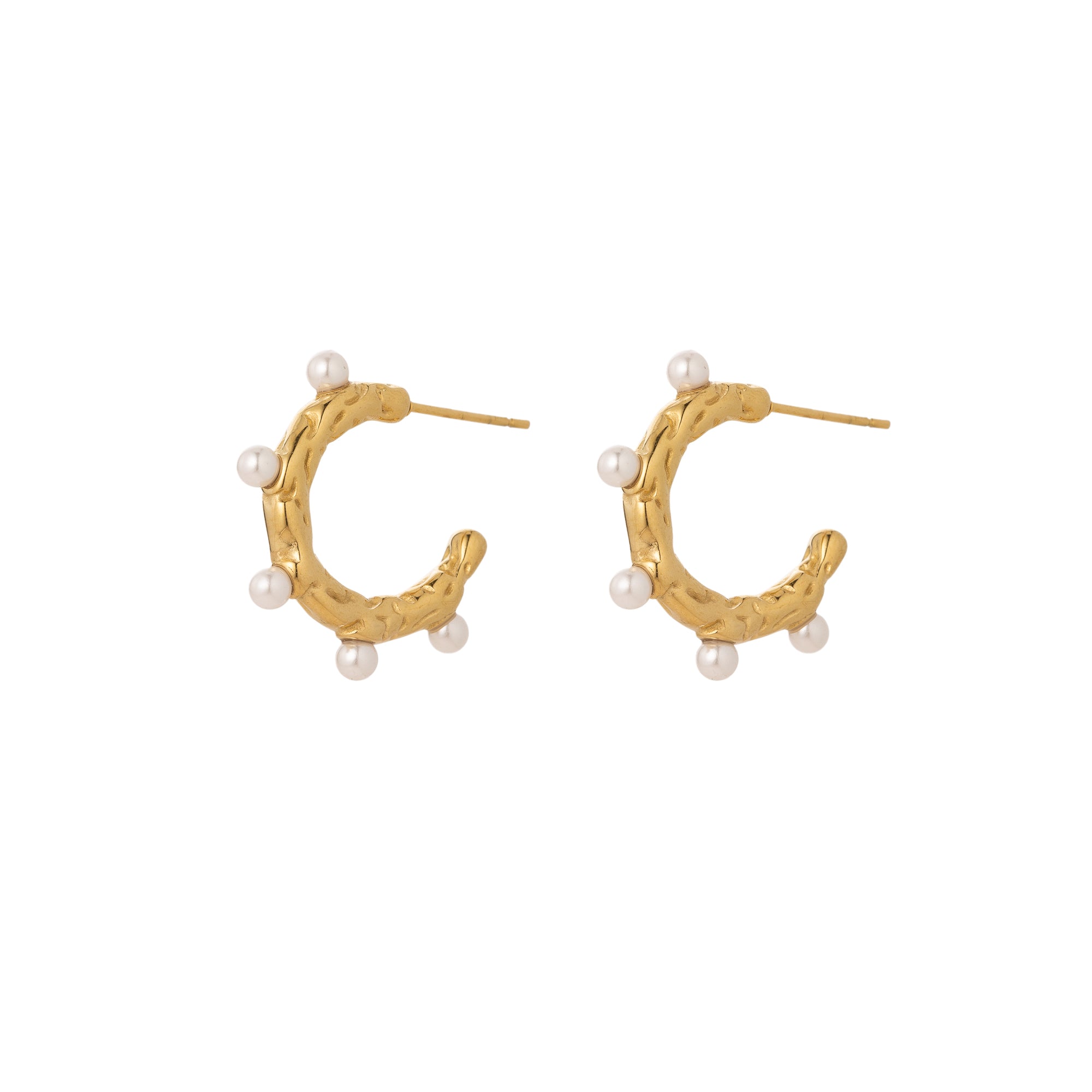 Gilded Stainless Steel Pearl Statement Hoops EA-0322