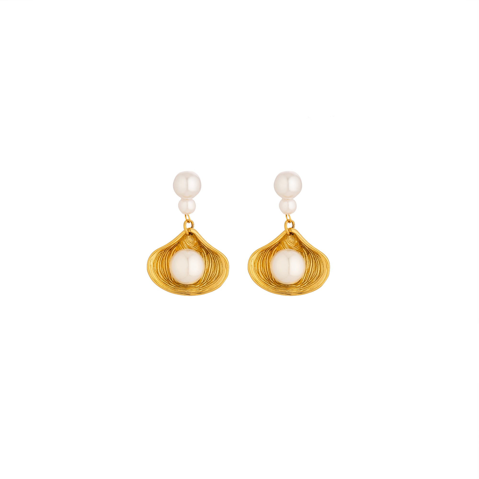 Minimalist Stainless Steel Pearl Shell Dangling EA-0336