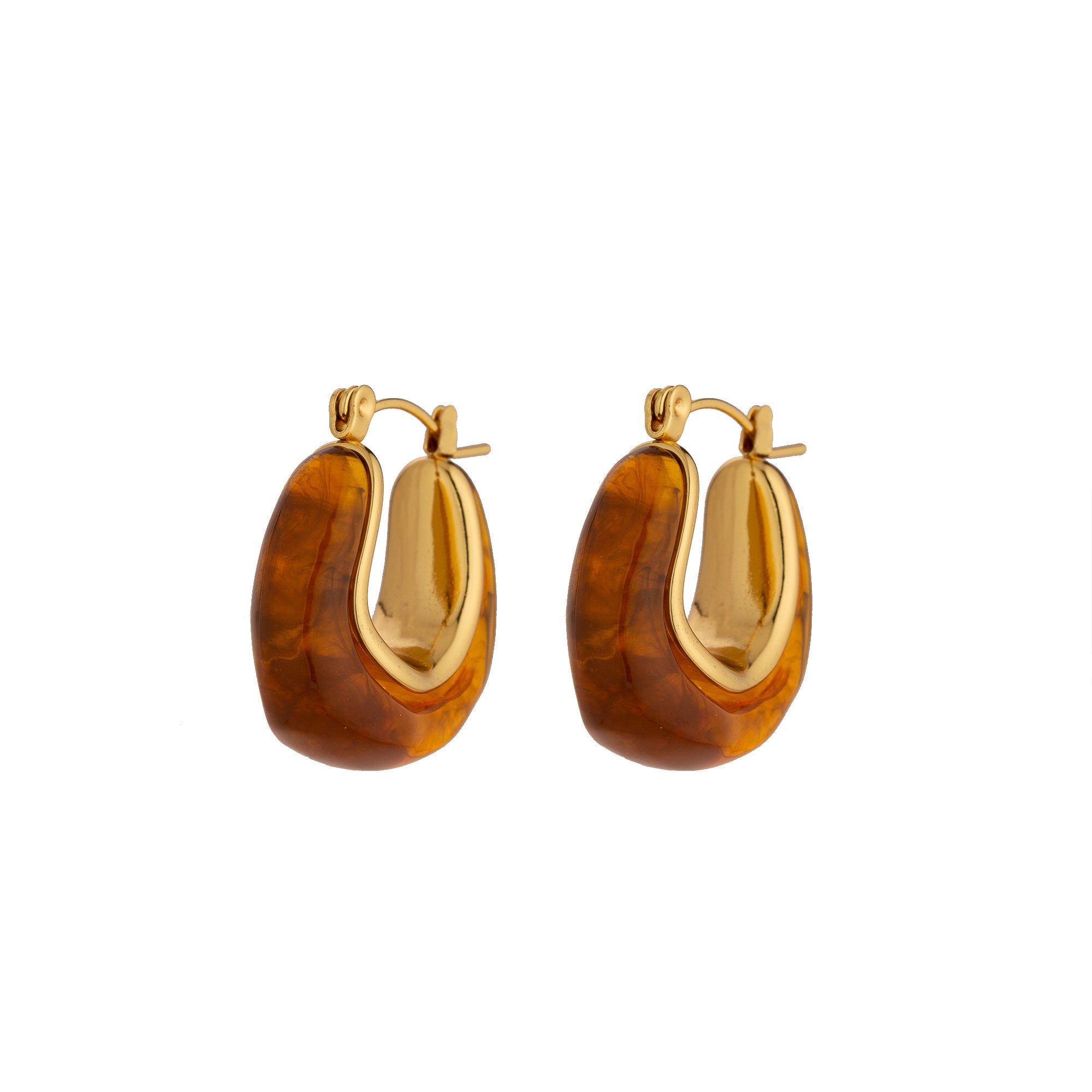 Chic Brown Glass Stainless Steel Latch Hoop Earring-00339