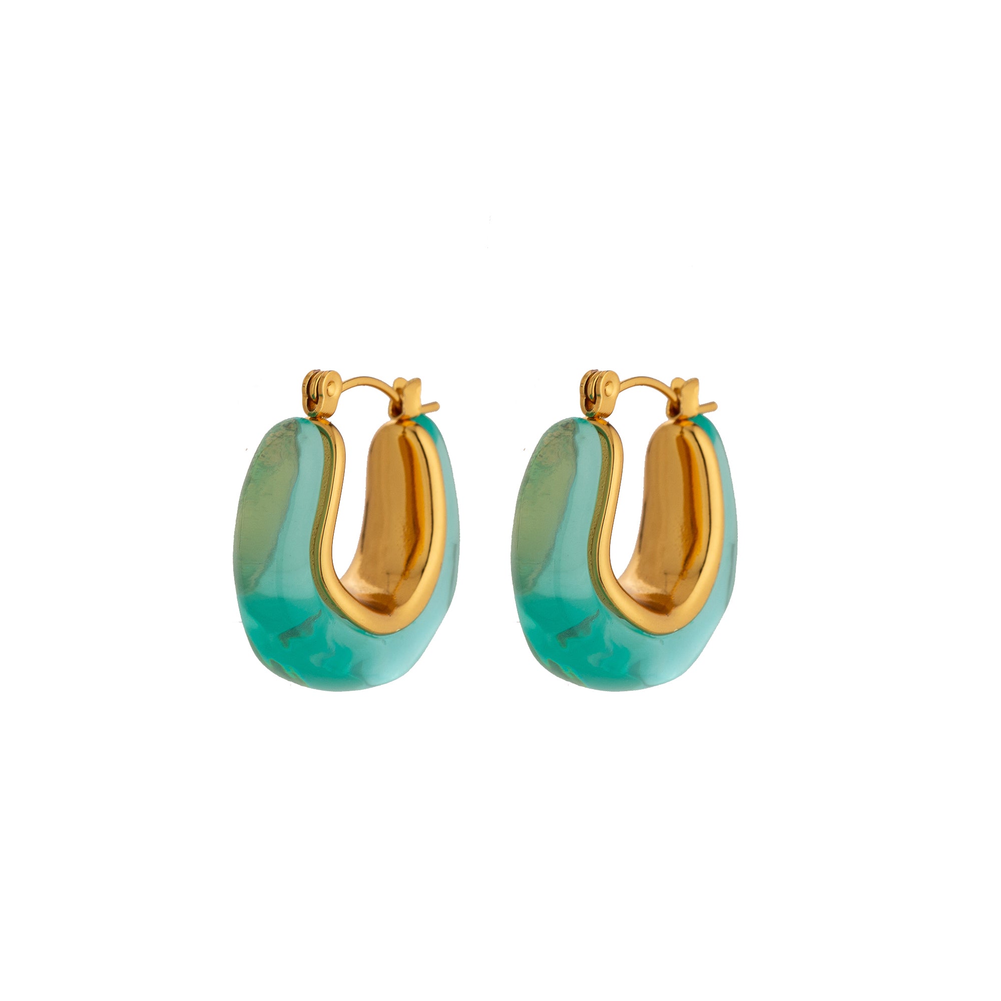 Statement Turquoise Glass Gold Stainless Steel Hoop Earring-00342