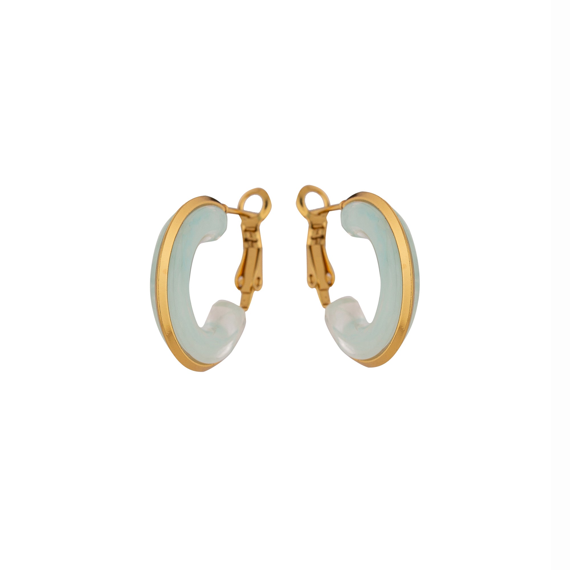 Chic blue glass Stainless Steel Hoop EA-0347