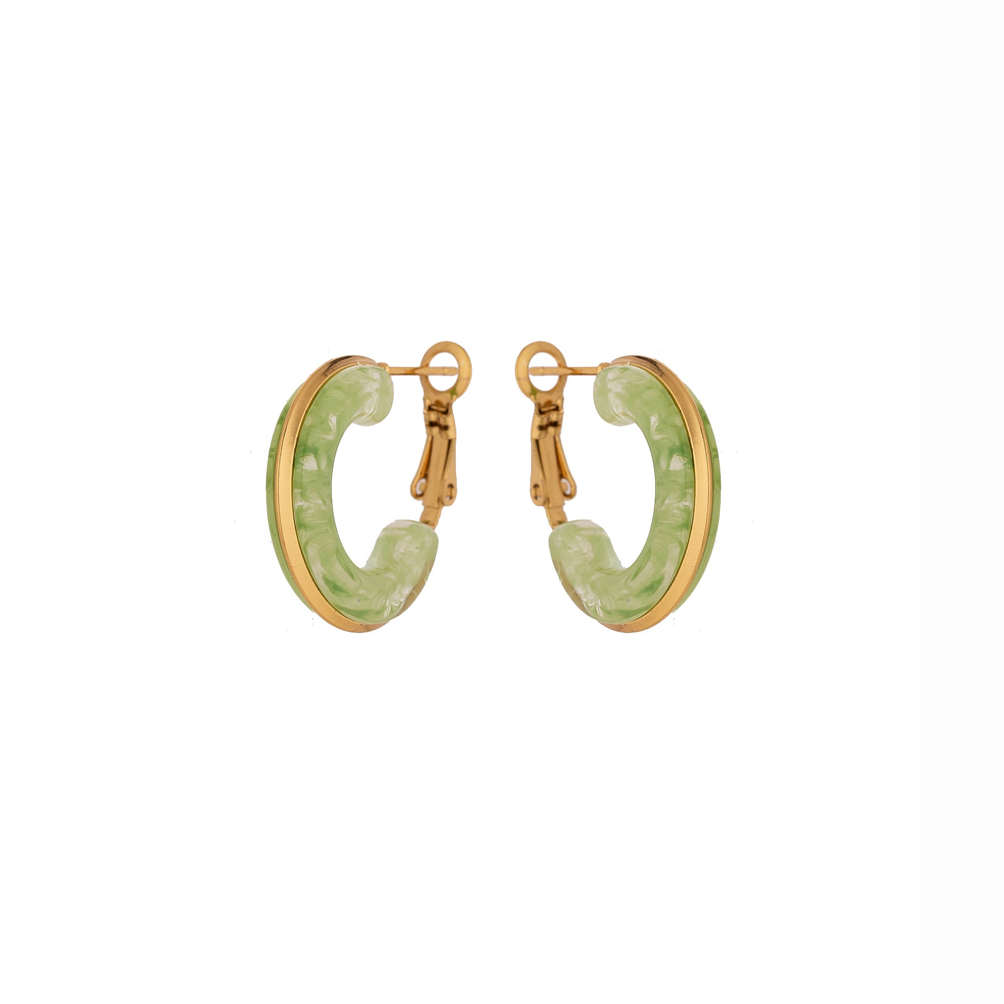Chic Green Glass Stainless Steel Hoop EA-0348