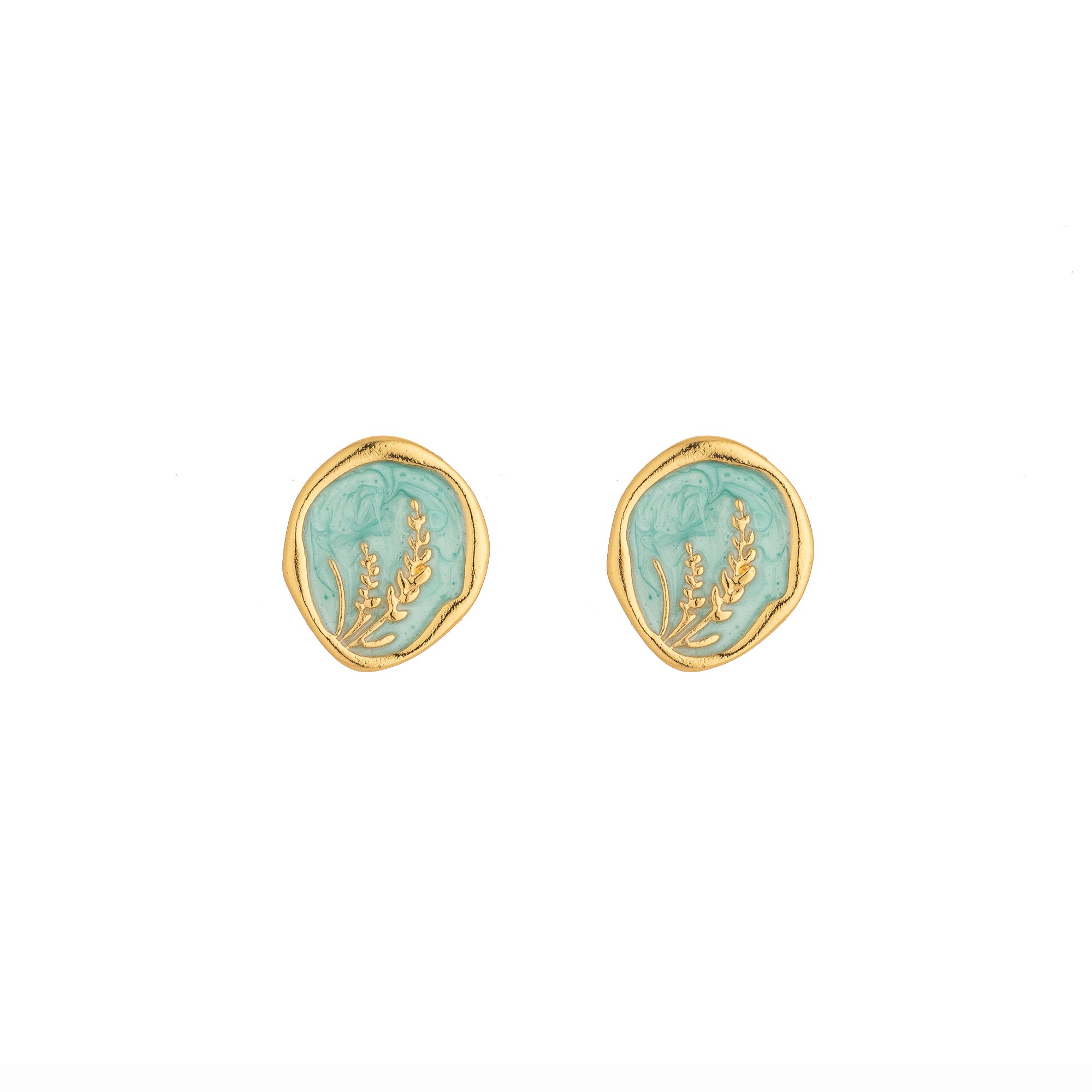 Chic Gold Teal Enamel Kelp Gold Stud EA-0350