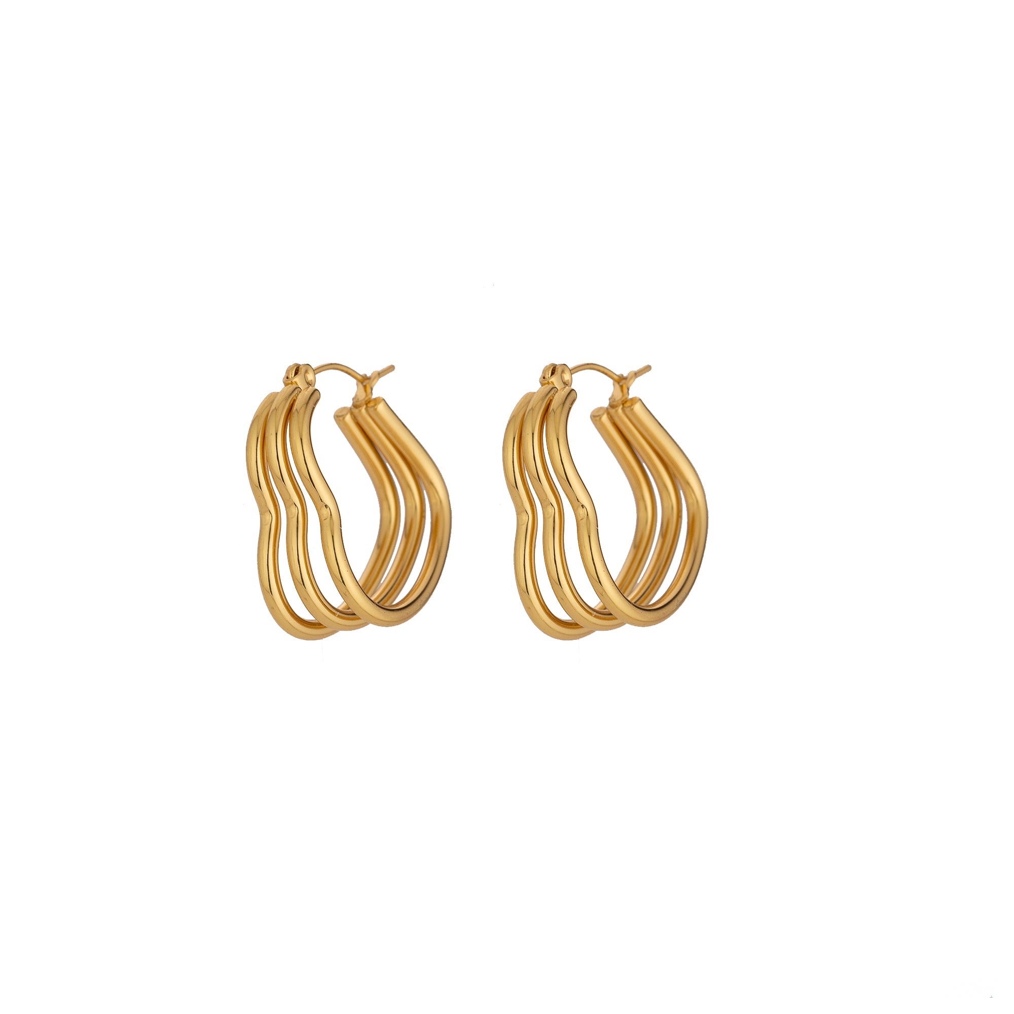 Modern Wavy Gold Triple Heart Hoop EA-0354