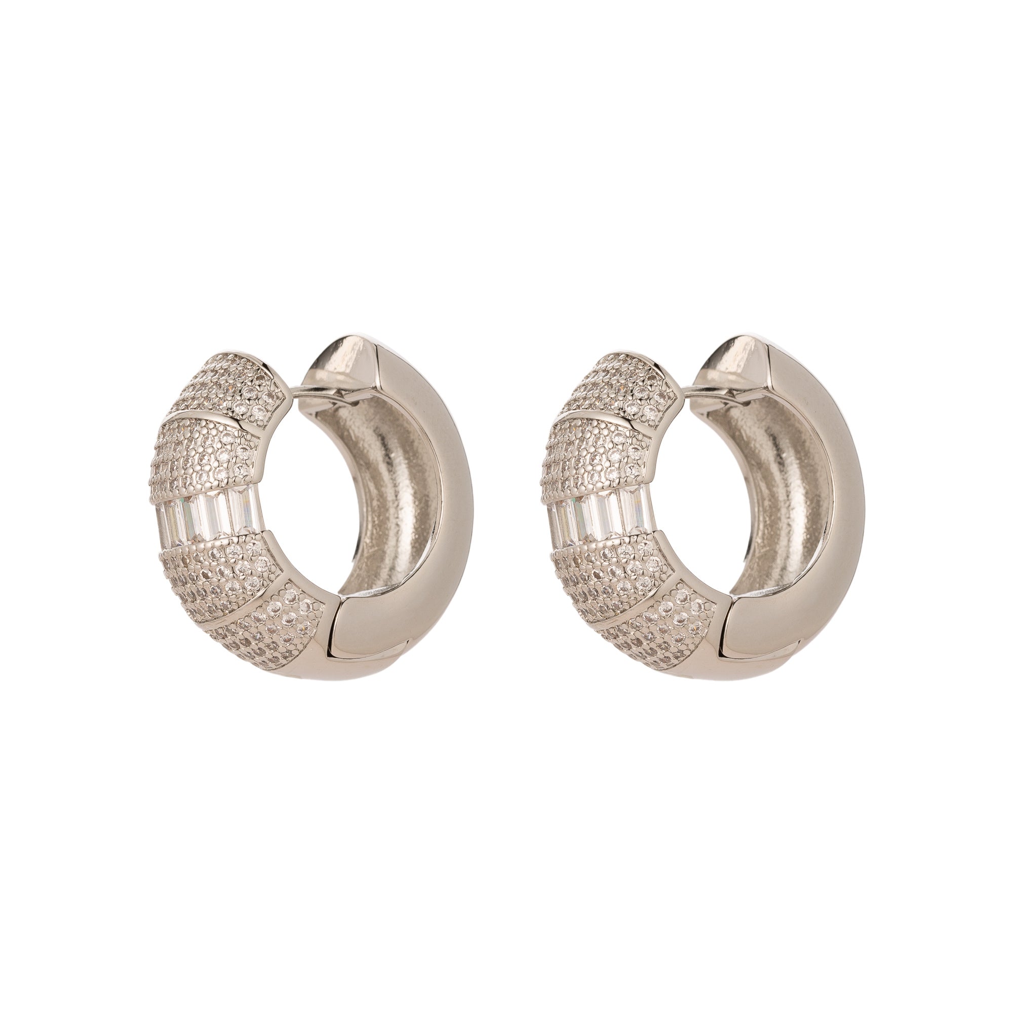 Statement Gold Baguette Classic Huggies Earring-00080 Earring-00081