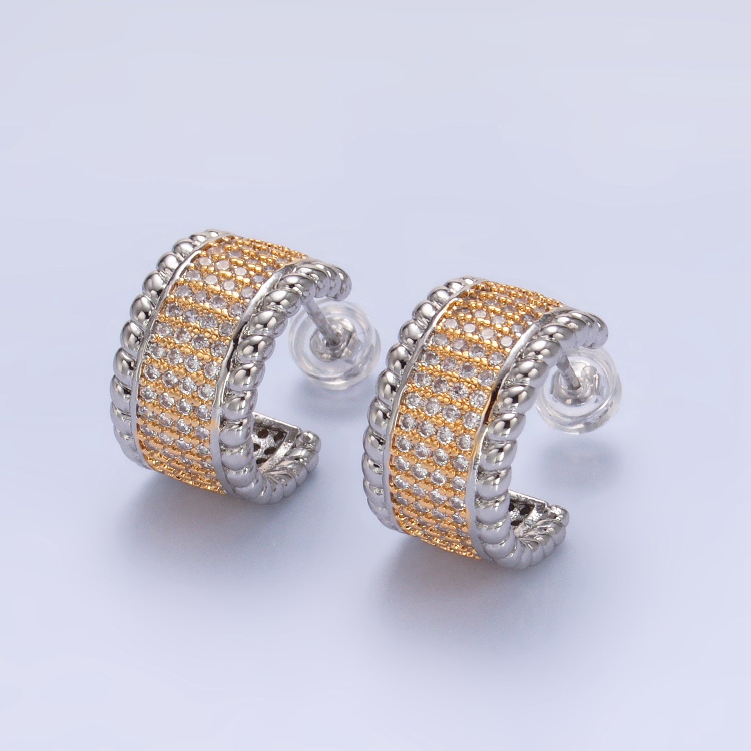 Silver Classic Gold CZ Statement Posts EA-0104